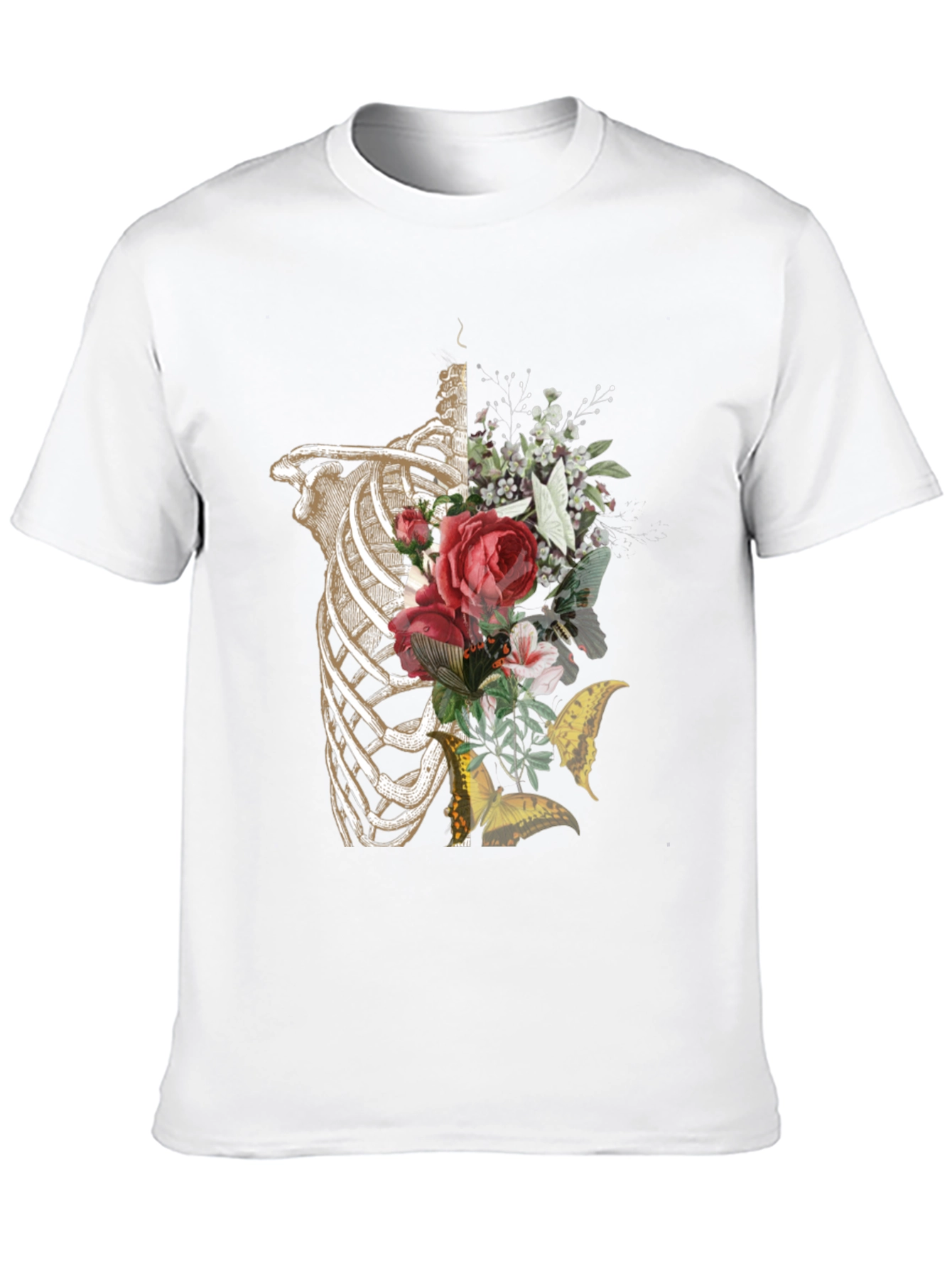 Floral Skeleton Rib Cage Graphic T-Shirt