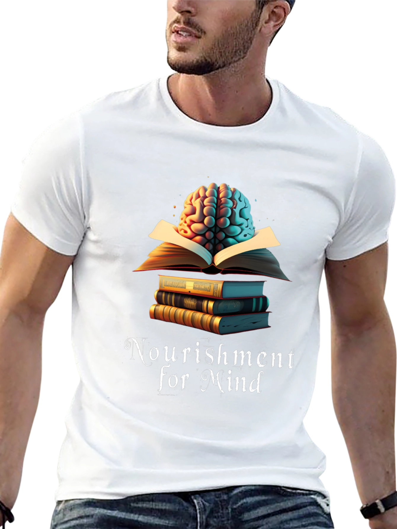 Nourishment for Mind T-Shirt: Brain & Books Design