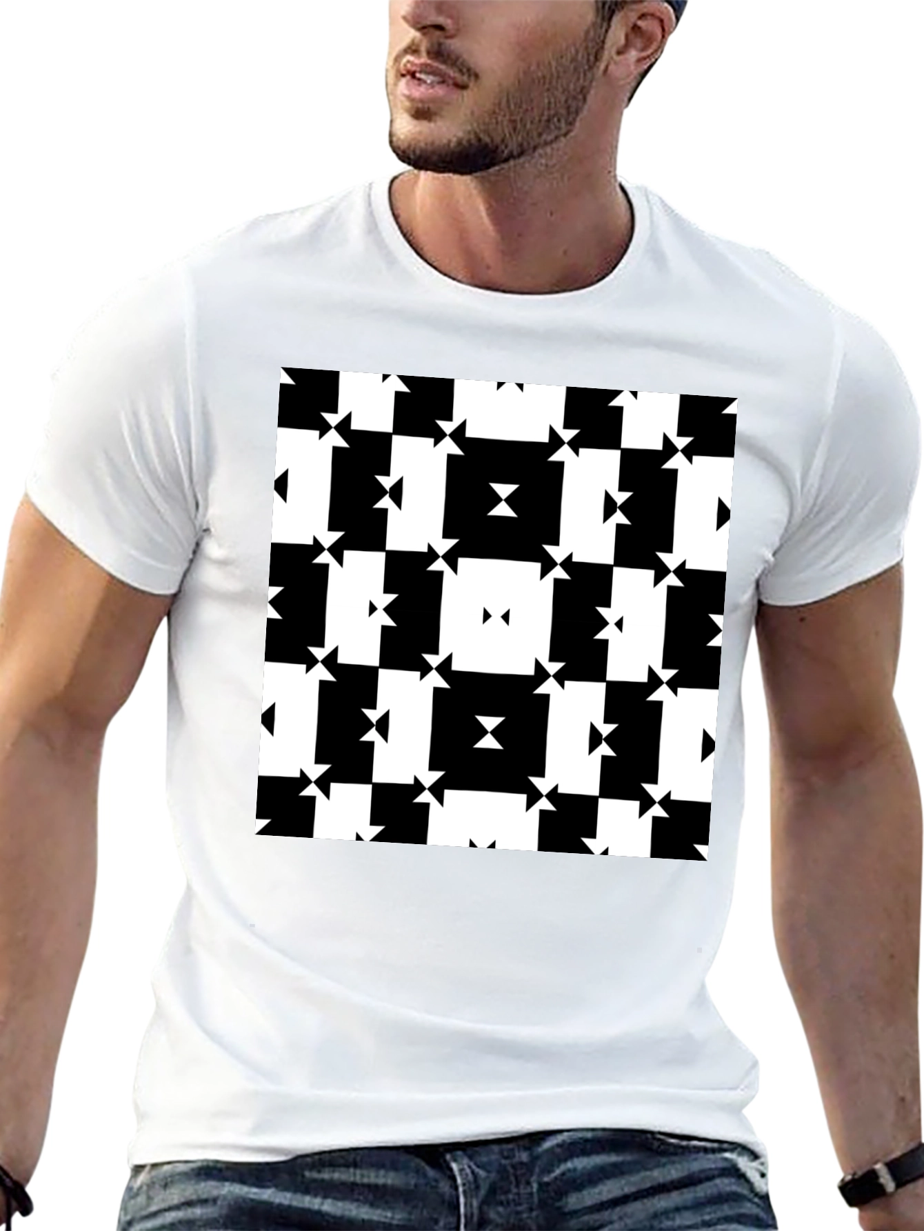 Geometric Pattern Tee - Modern Black & White Design