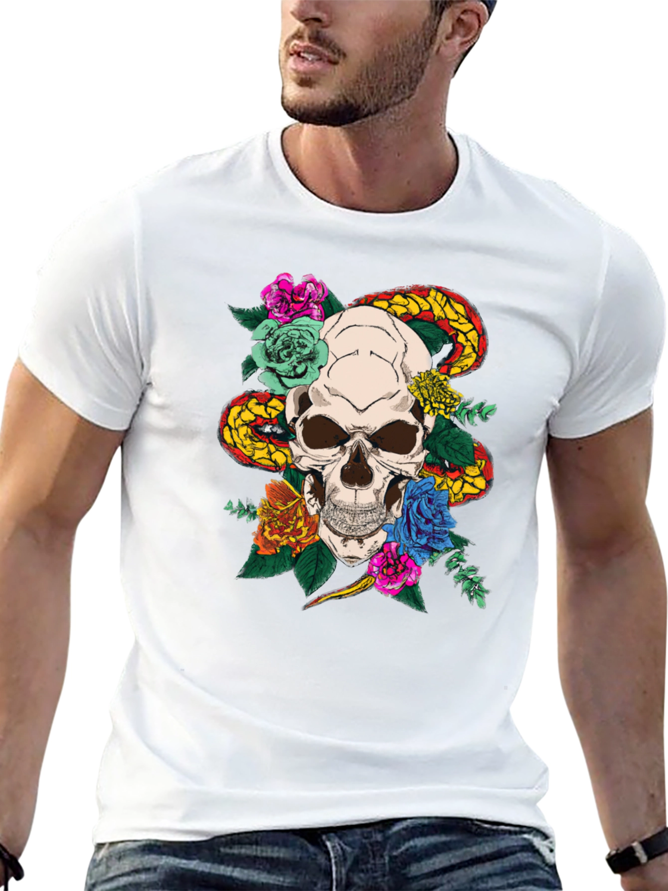 Skull & Snake Graphic T-Shirt - Edgy Style
