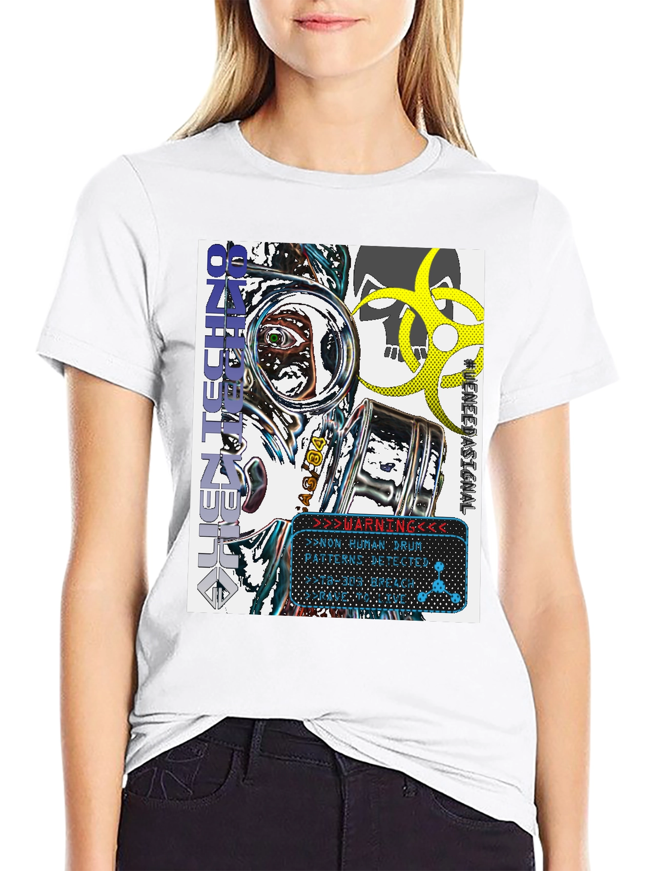 Edgy Techno Graphic Print T-Shirt