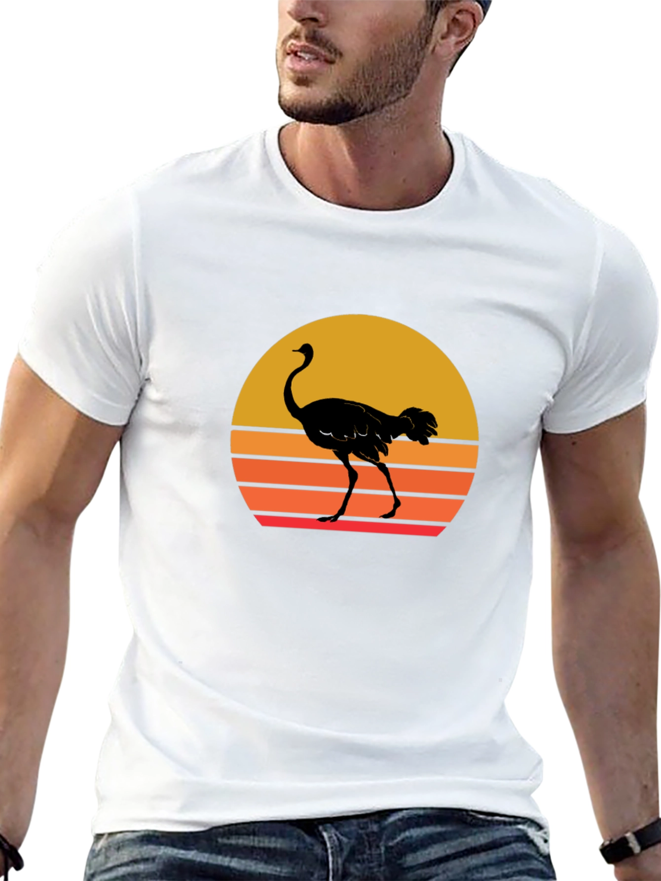 Ostrich Sunset Graphic Tee - Black Cotton T-Shirt