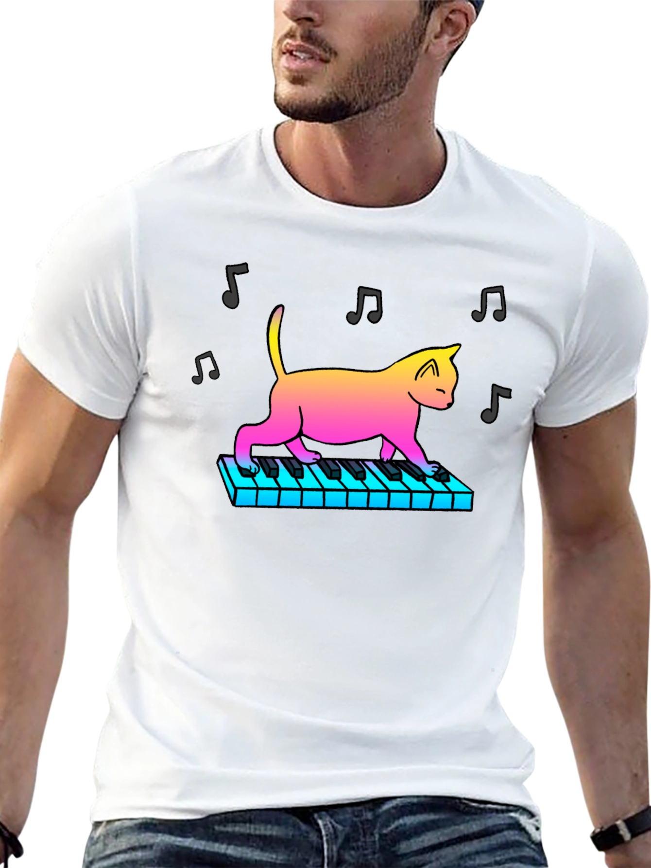 Cat Playing Piano Graphic T-Shirt