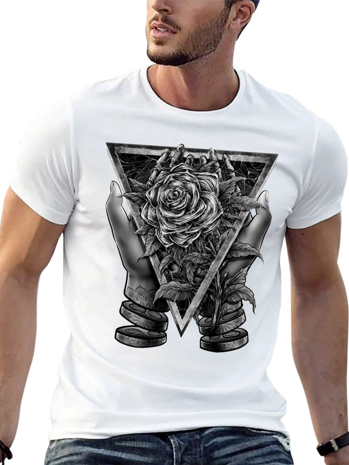 Rose & Triangle Graphic Print T-Shirt