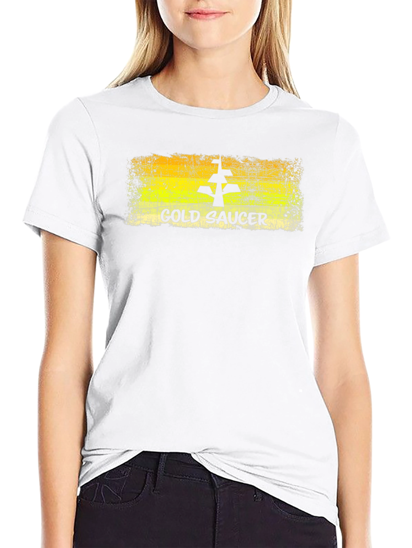 Gold Saucer Retro Graphic Tee - Black Cotton Blend