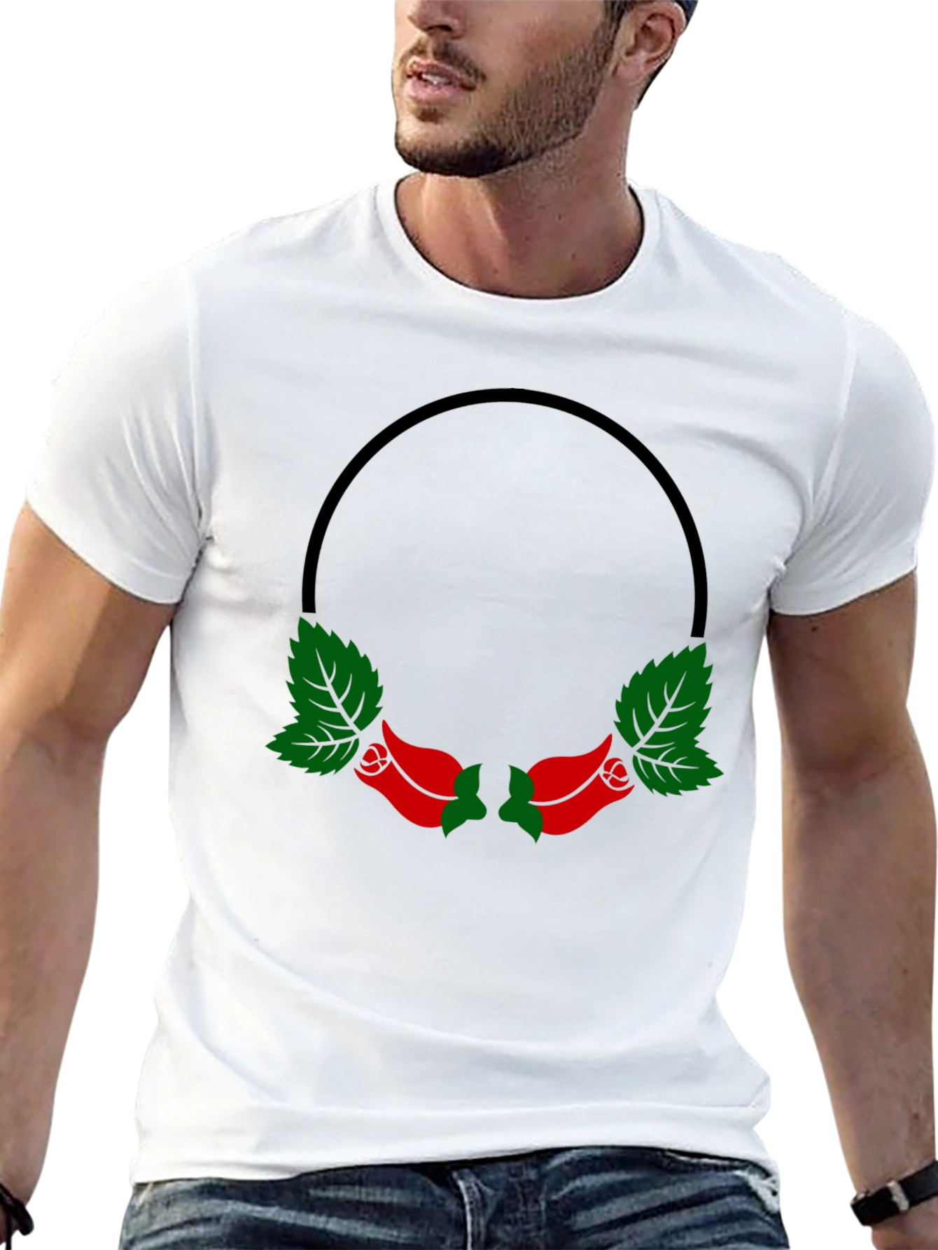 Black T-Shirt with Rose Wreath Design