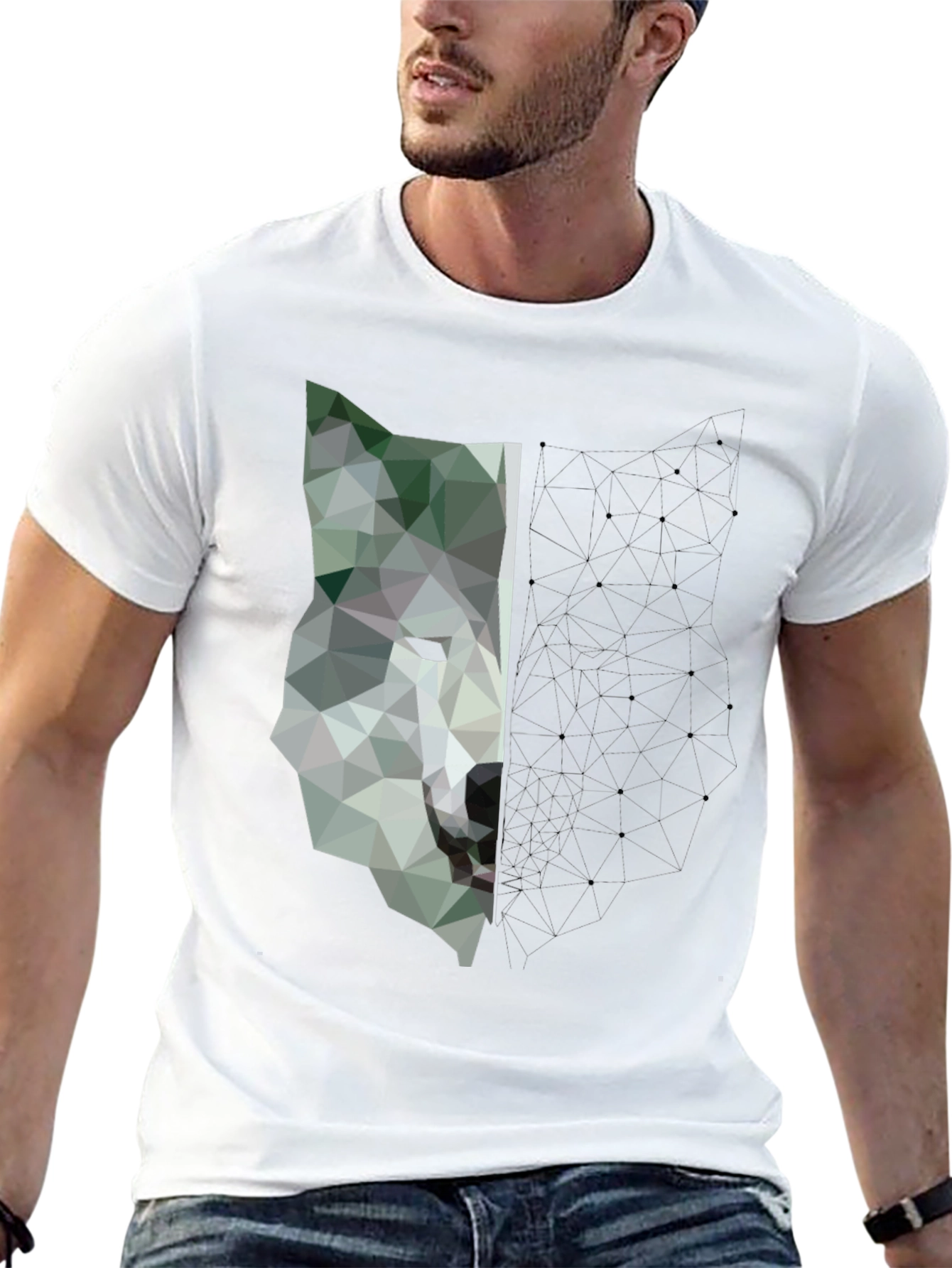 Geometric Wolf Graphic Print T-Shirt
