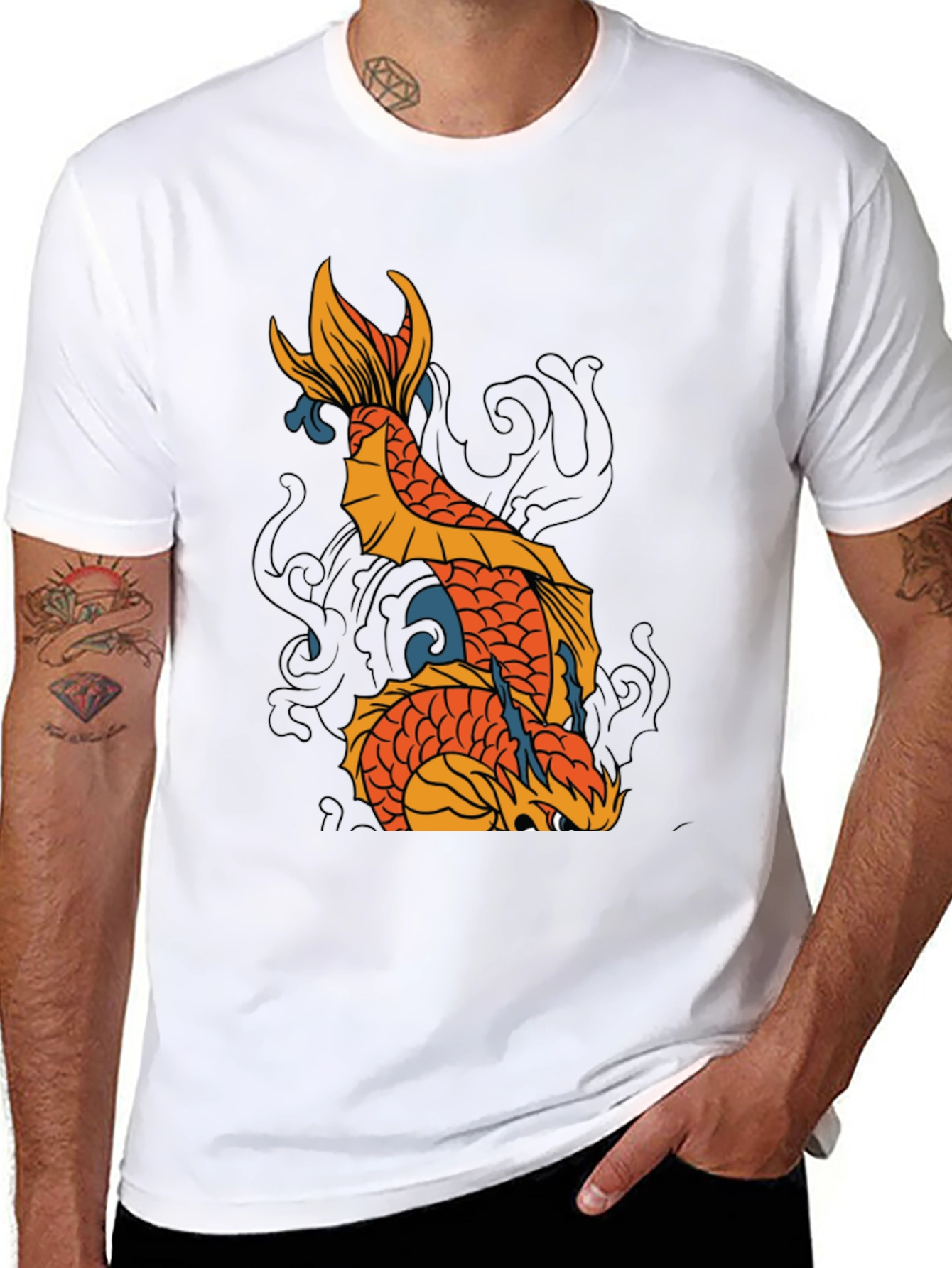Koi Fish Graphic Print Black T-Shirt