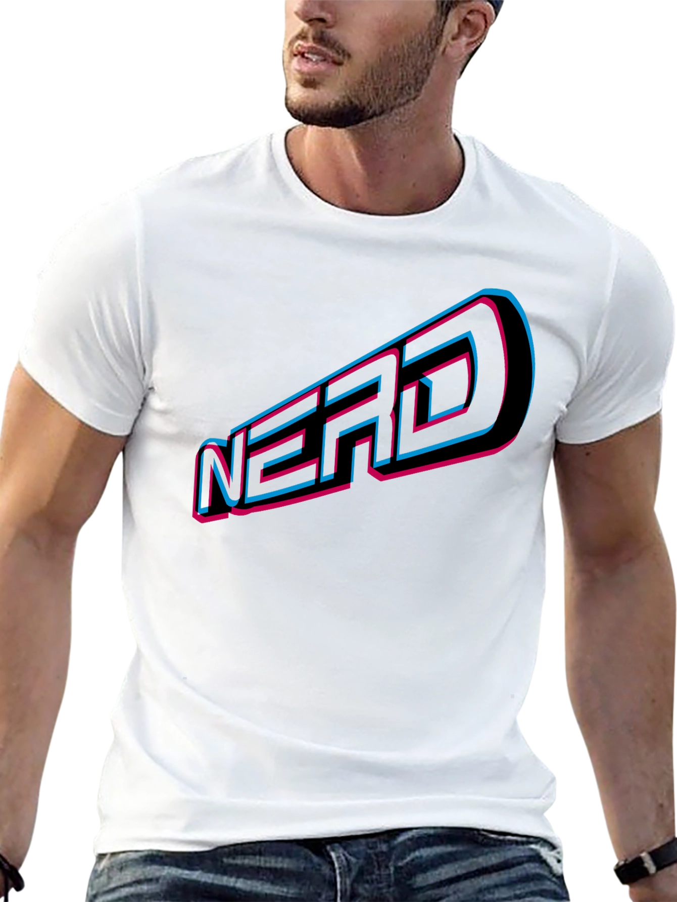 Nerd Graphic Tee - Retro 3D Design Black T-Shirt