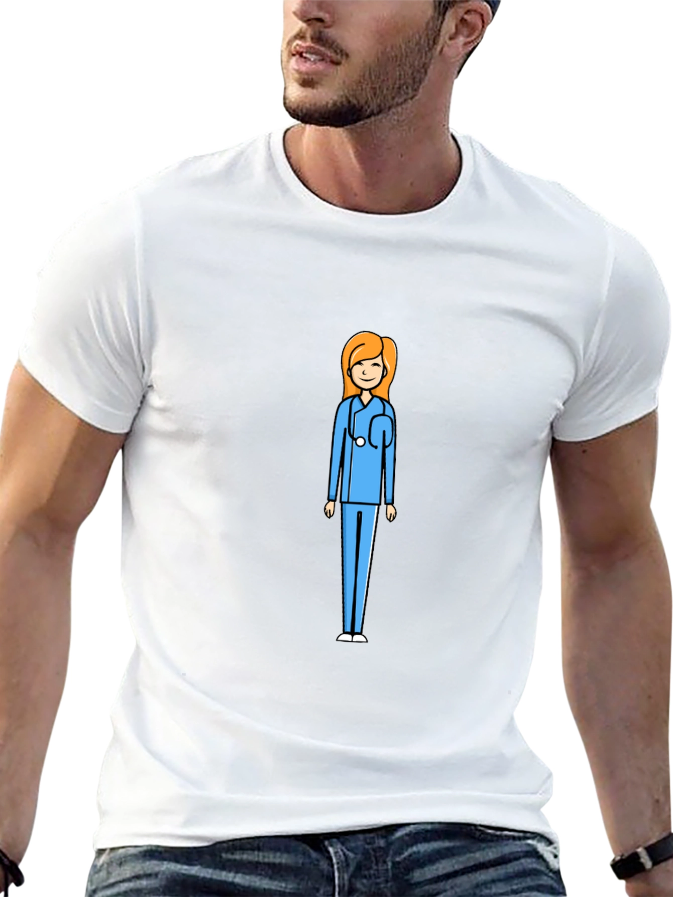 Cartoon Nurse Graphic Black T-Shirt