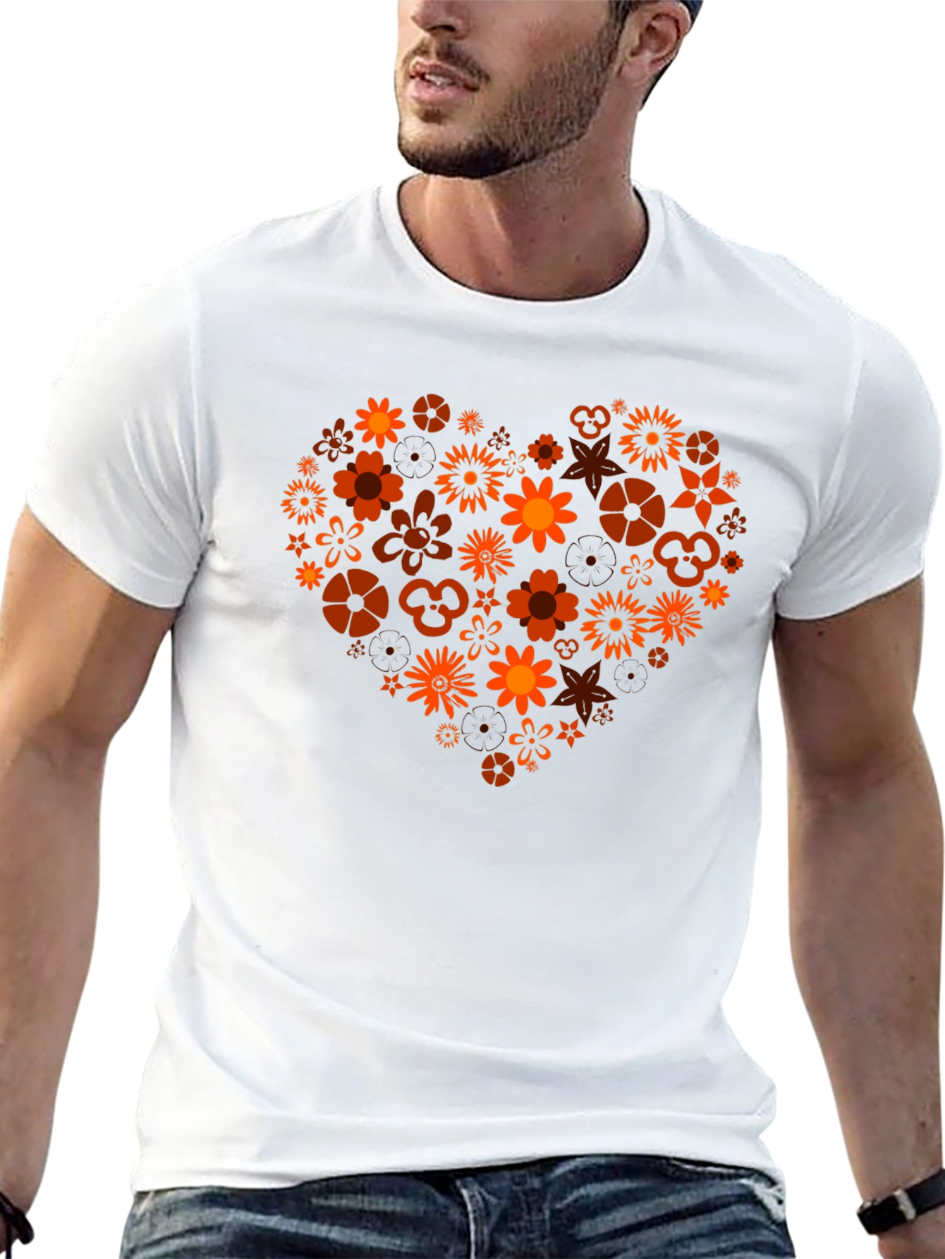Floral Heart Graphic T-Shirt - Stylish Mens Tee