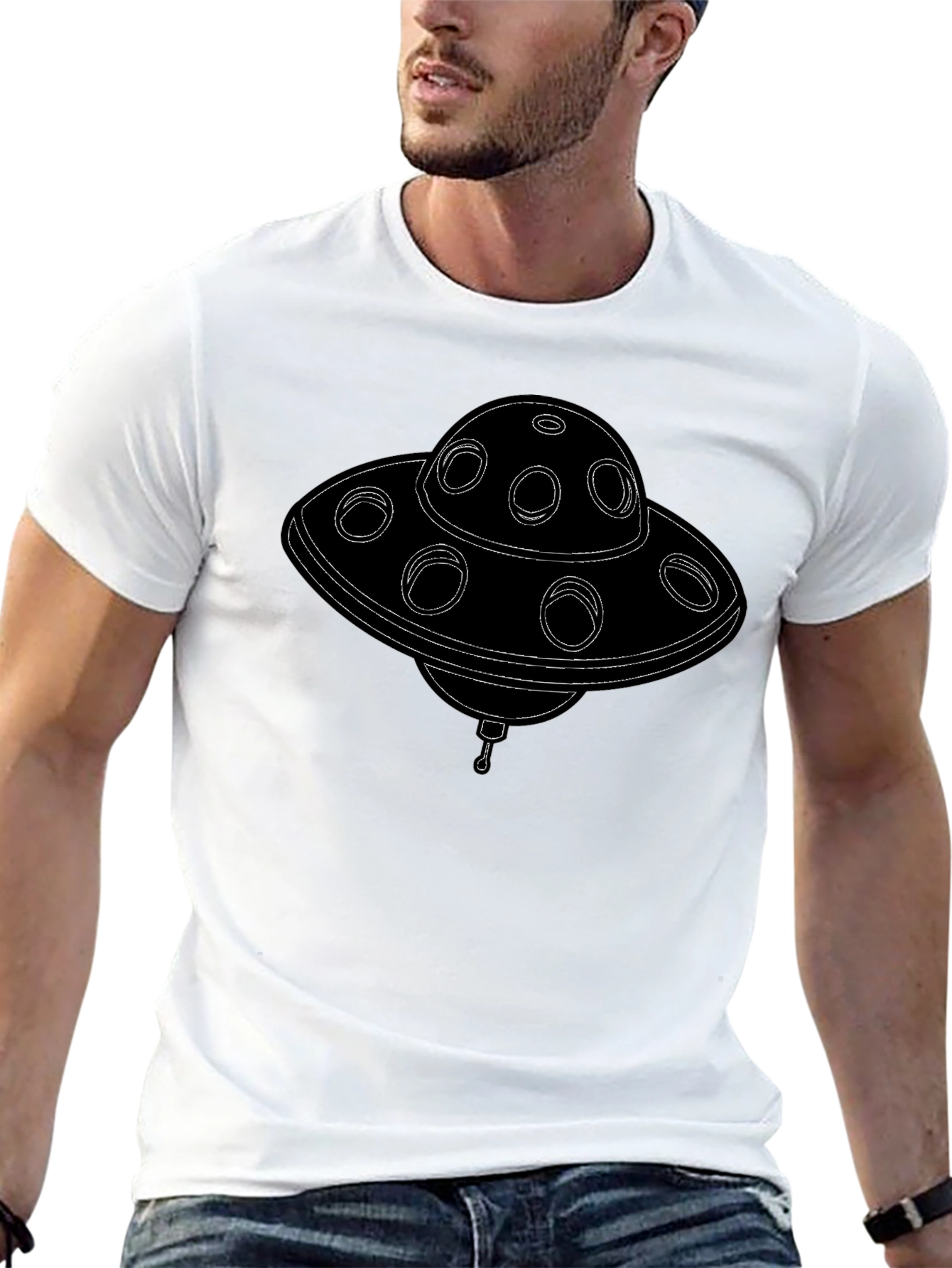 UFO Graphic T-Shirt - Black Sci-Fi Style