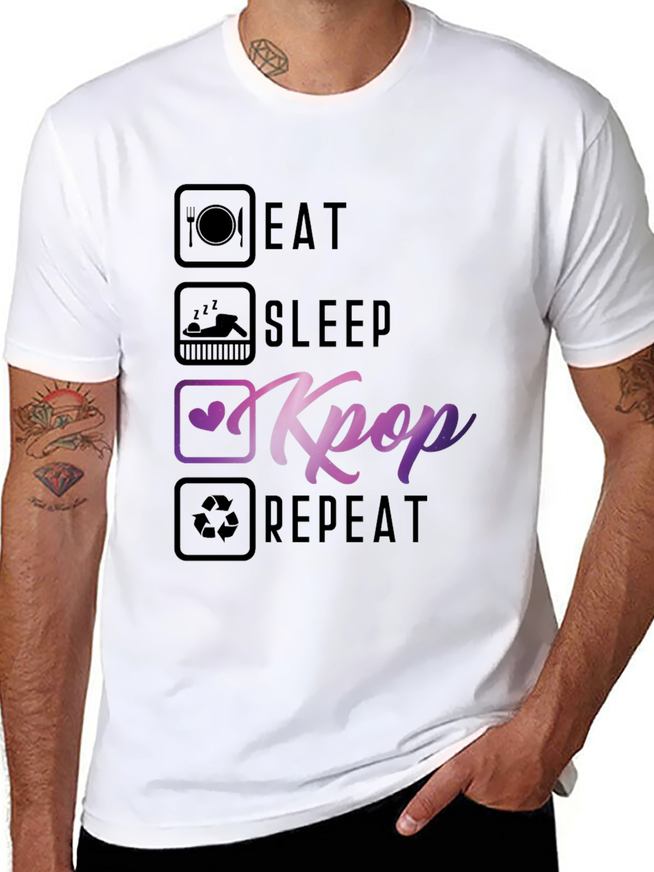Eat Sleep Kpop Repeat Black T-Shirt