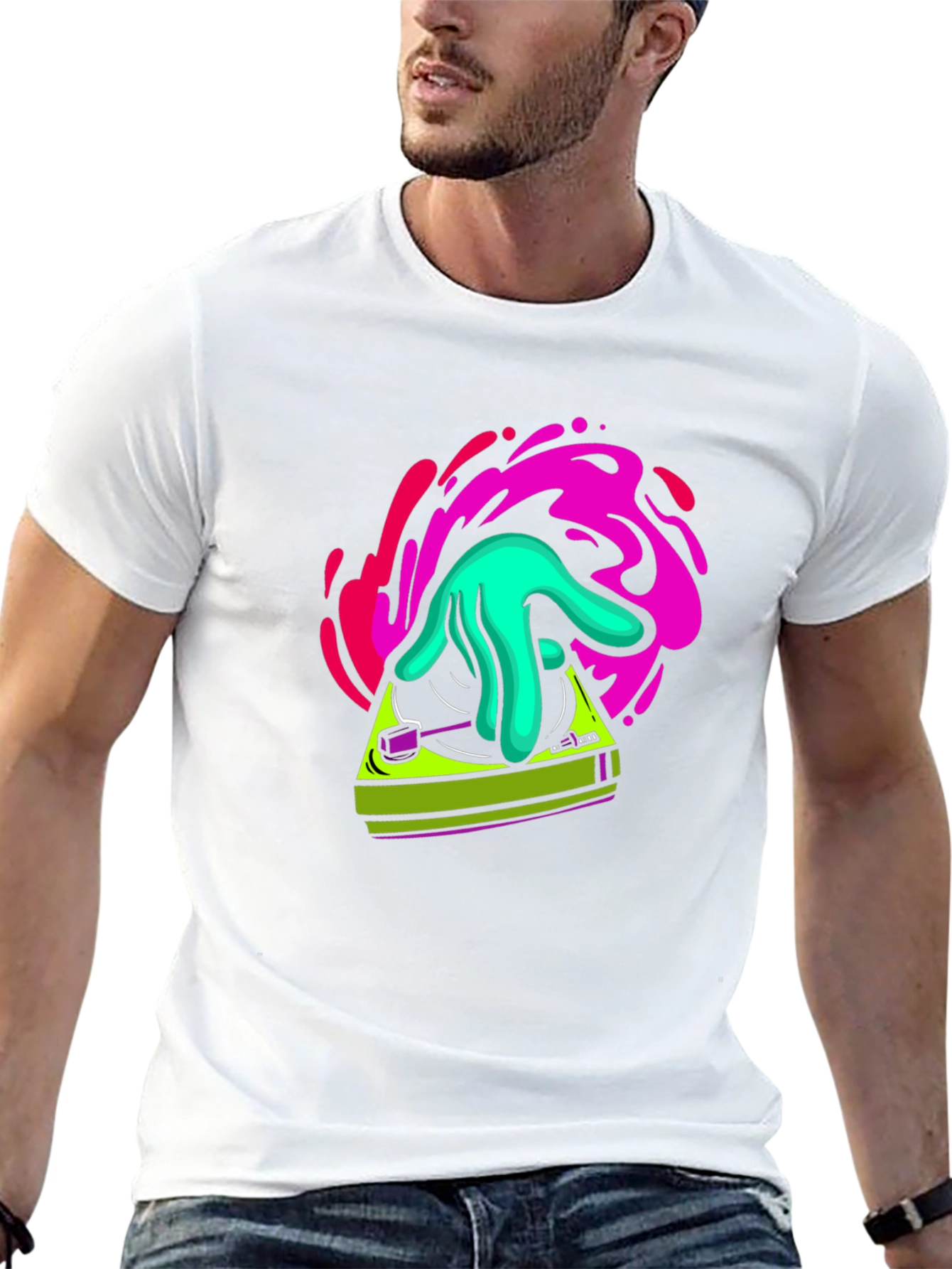 DJ Turntable Graphic T-Shirt - Black Cotton Blend