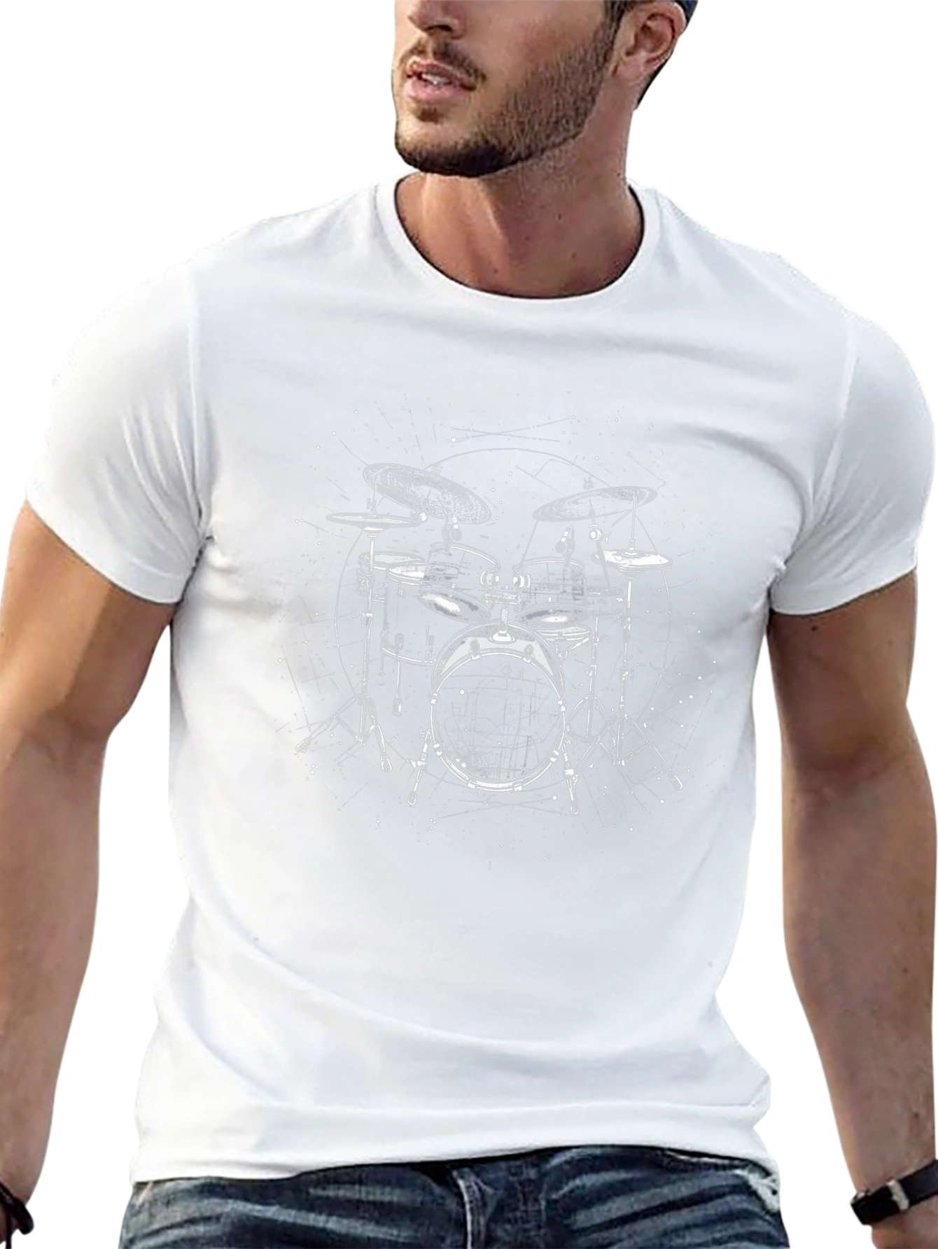 Drum Set Graphic Print Black T-Shirt