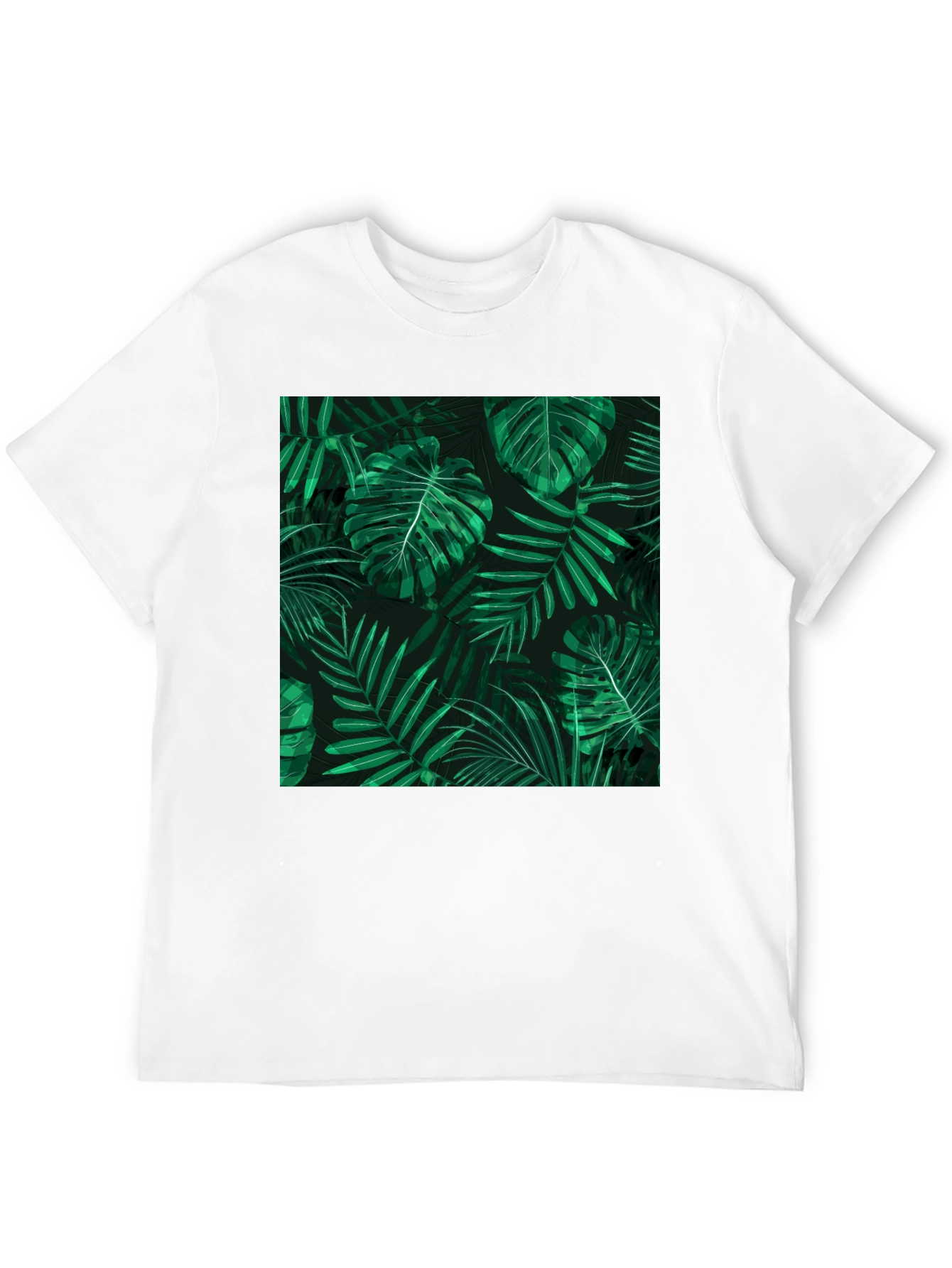 Tropical Leaves Print Black T-Shirt