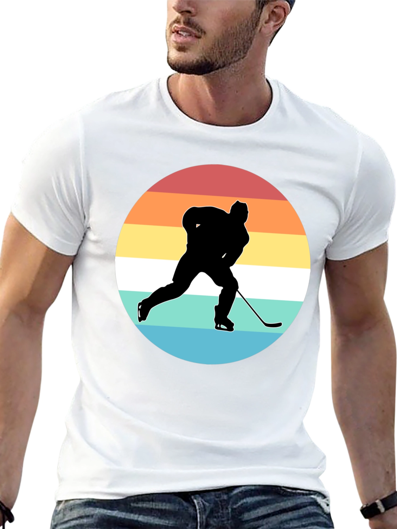 Hockey Player Silhouette Retro Style T-Shirt