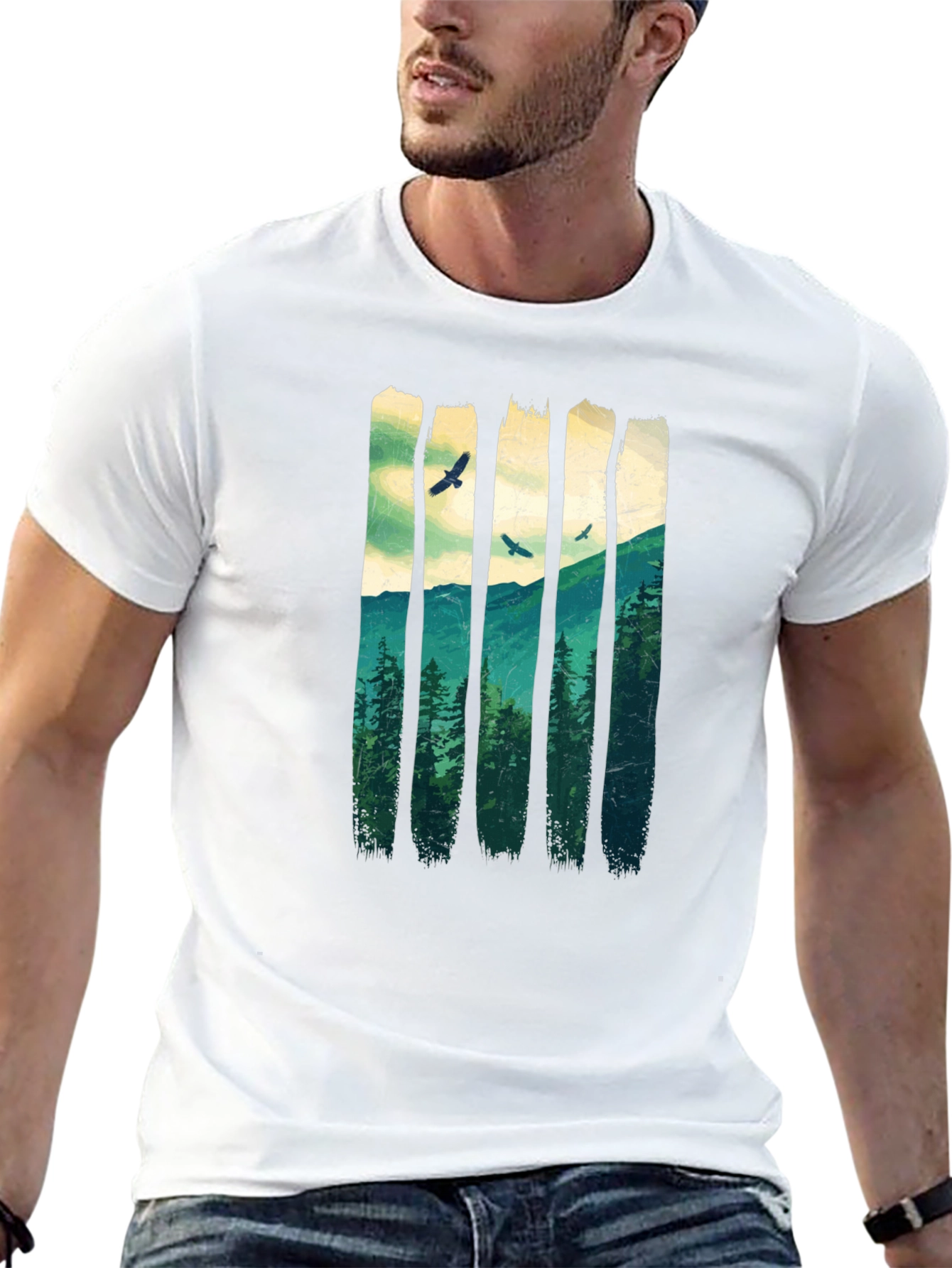 Nature Forest T-Shirt: Mountain and Birds