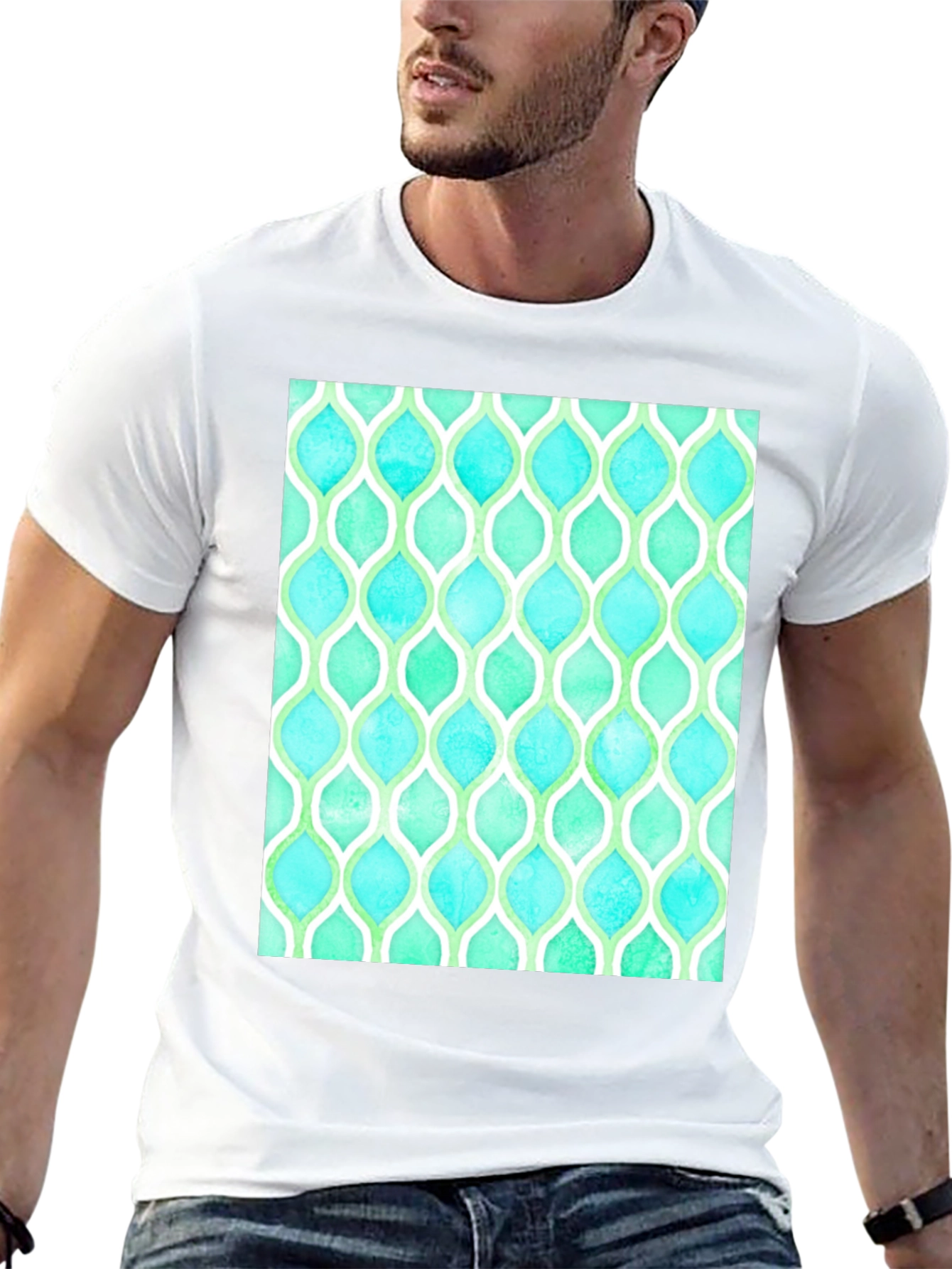Aqua & Green Patterned T-Shirt