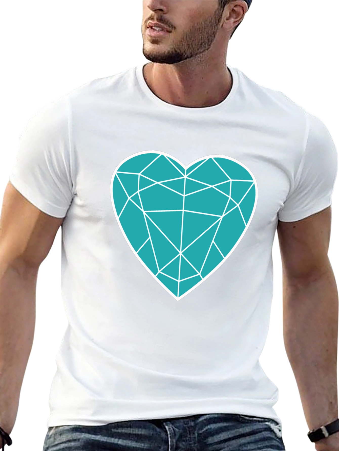Geometric Heart Graphic Tee - Modern Black T-Shirt