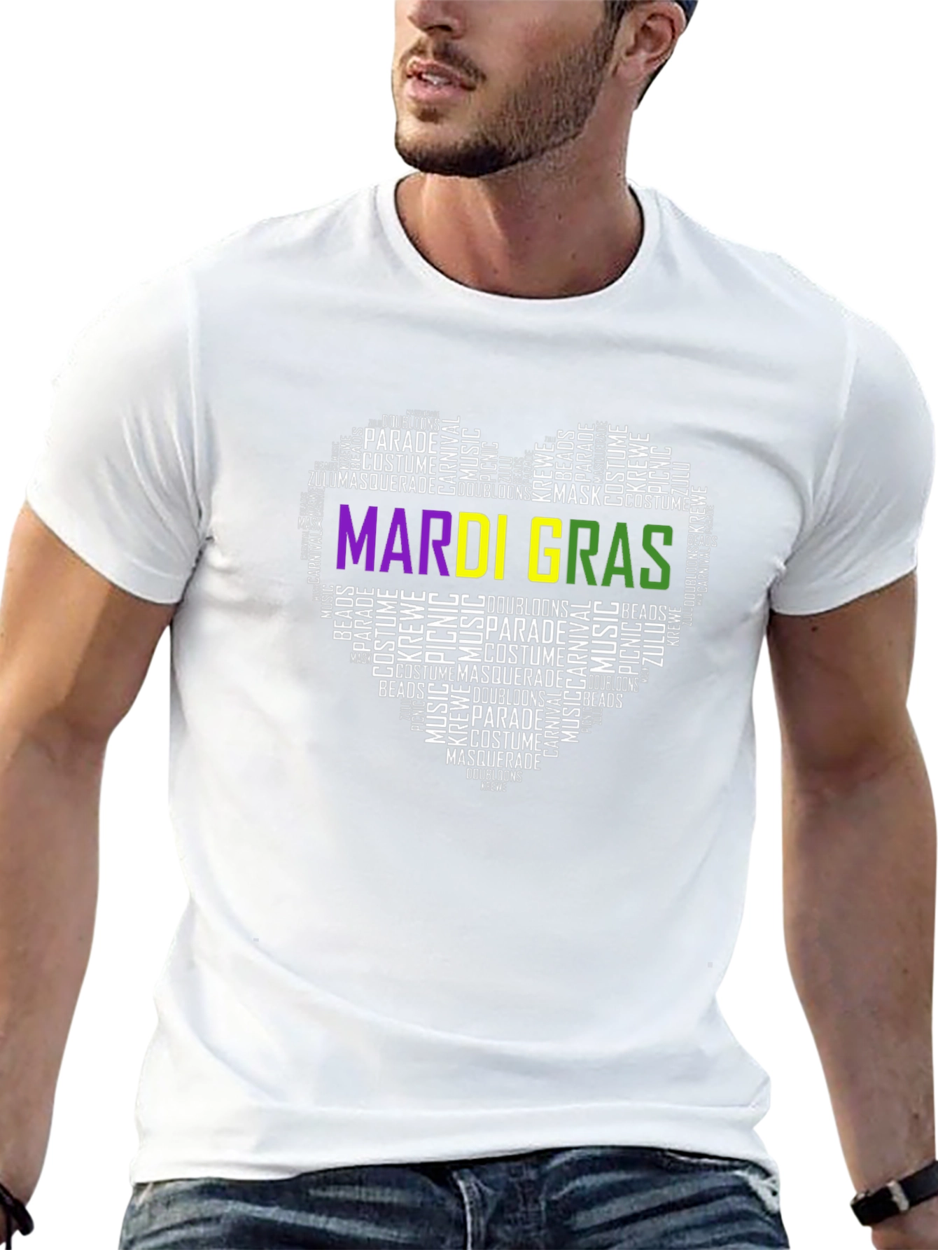 Mardi Gras Heart Word Cloud T-Shirt