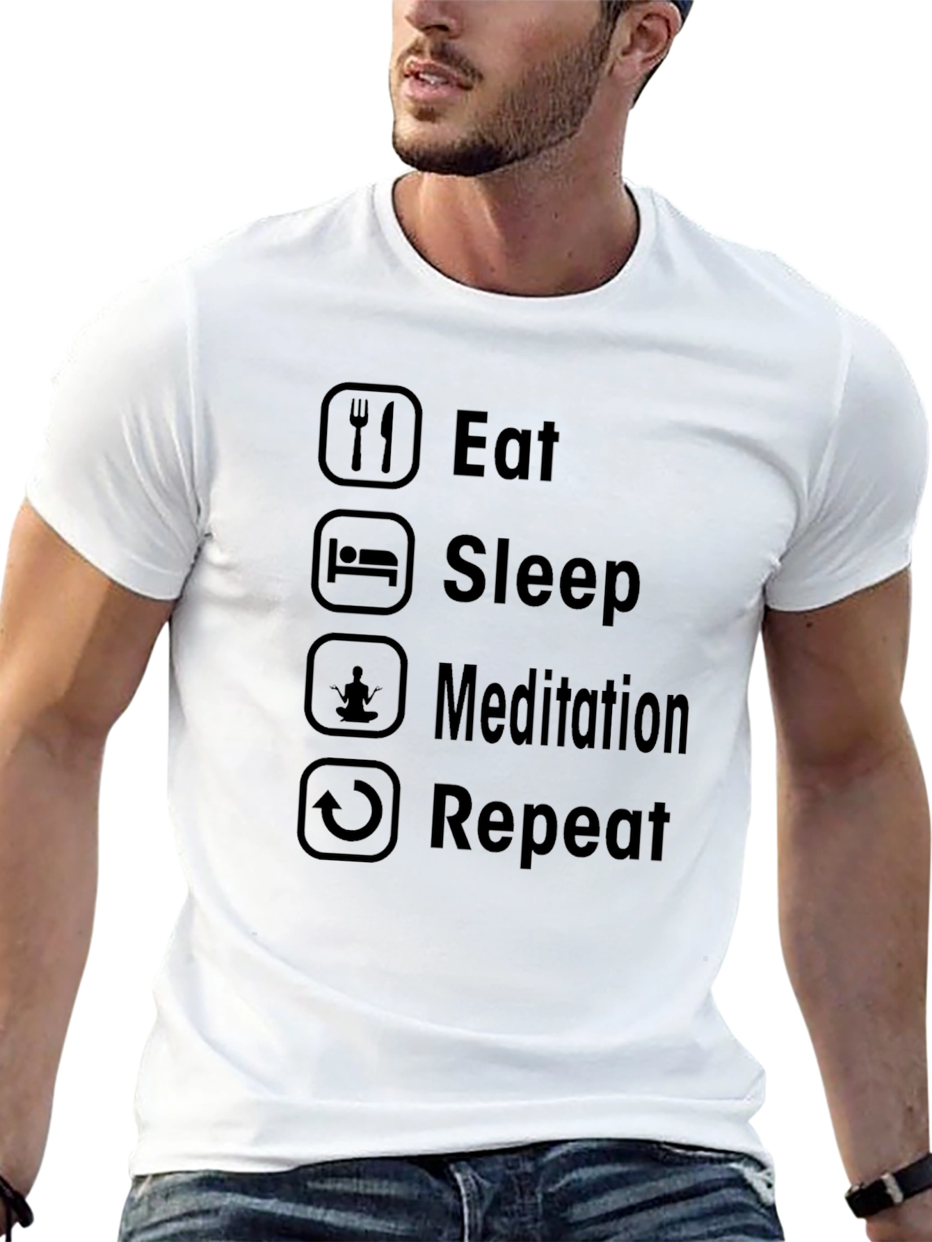 Eat Sleep Meditation Repeat Black T-Shirt