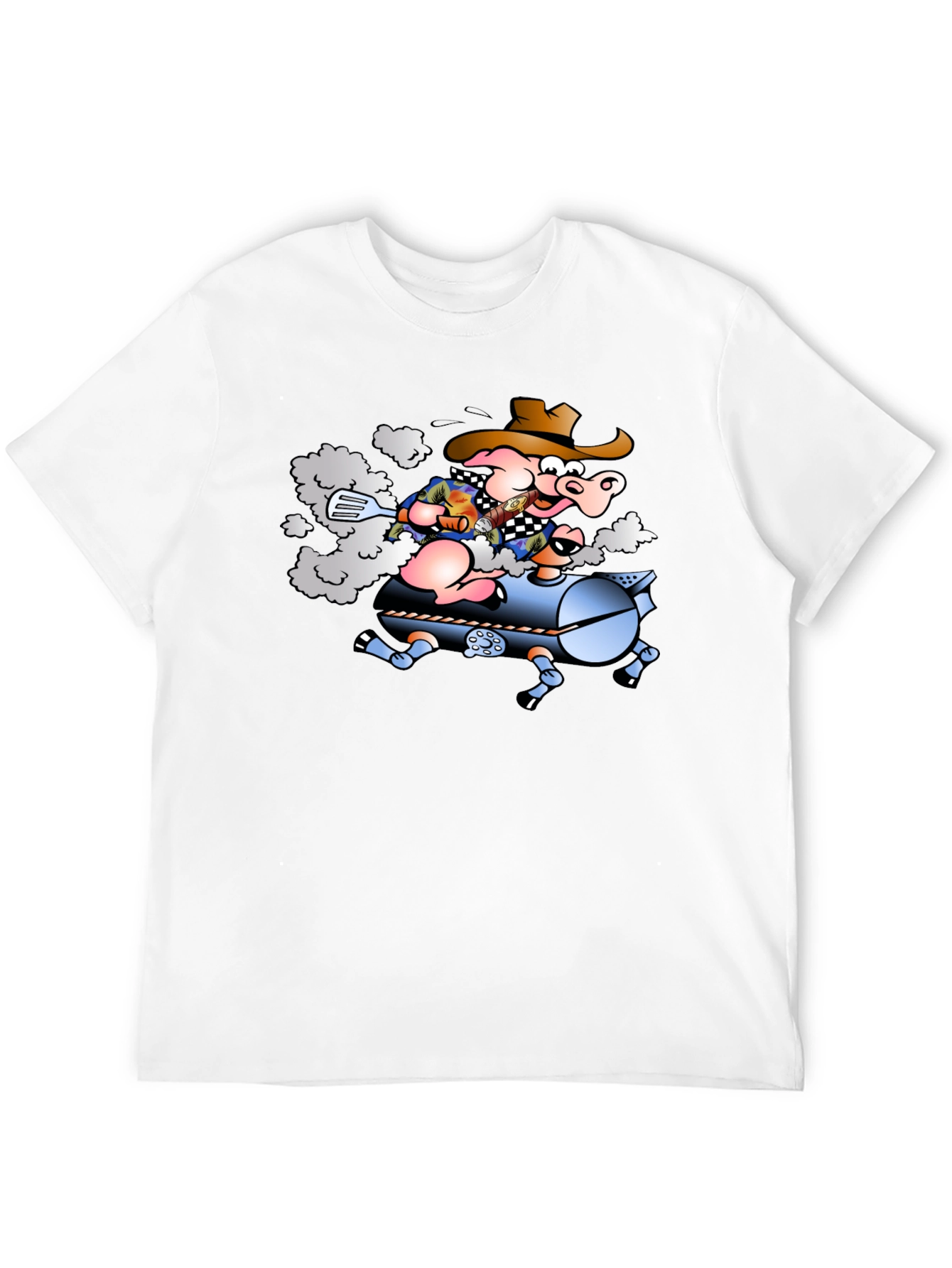 Grilling Pig Cartoon Graphic T-Shirt