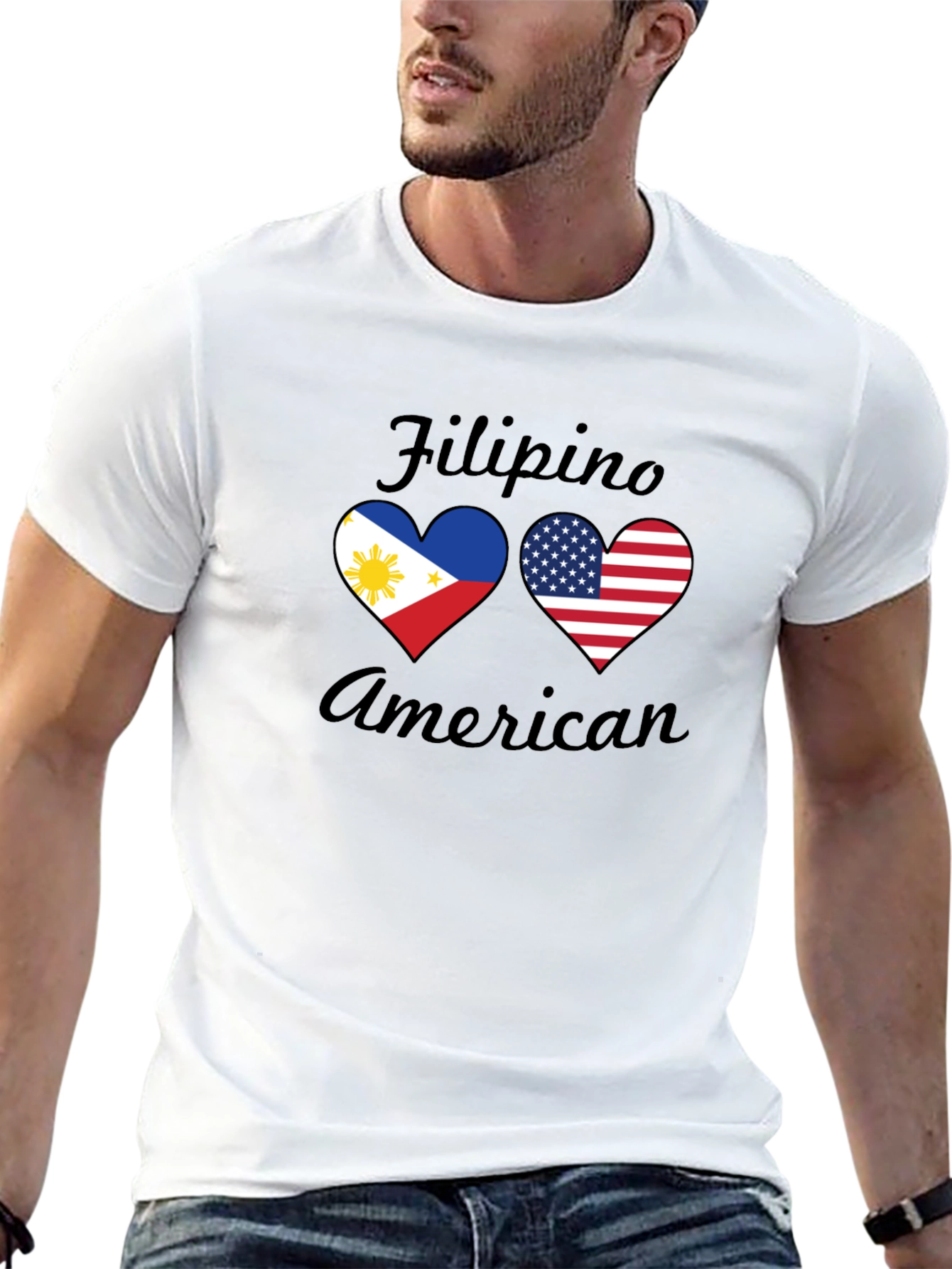 Filipino American Pride T-Shirt: Heart Flags