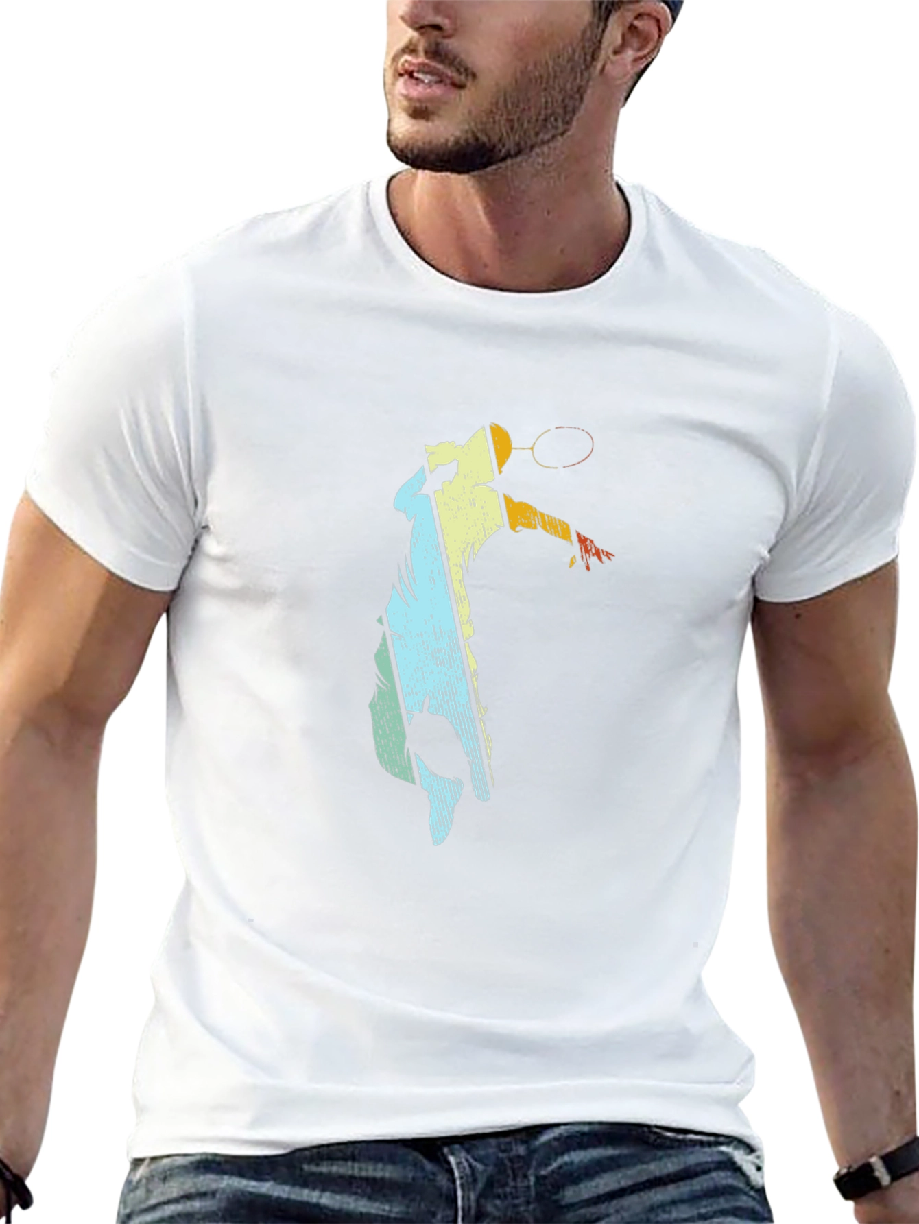 Retro Badminton Player Graphic T-Shirt
