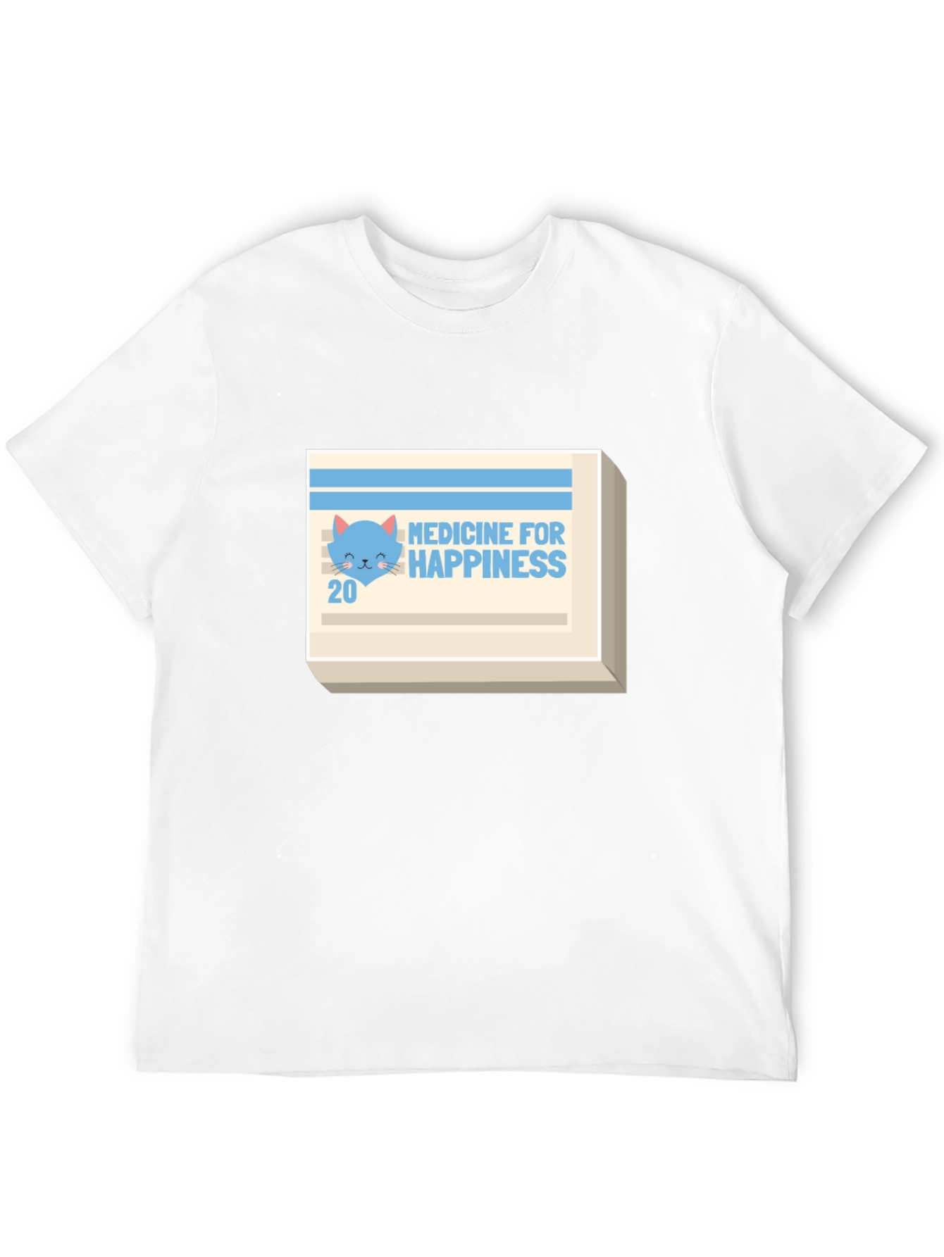 Medicine for Happiness T-Shirt - Cute Cat Design
