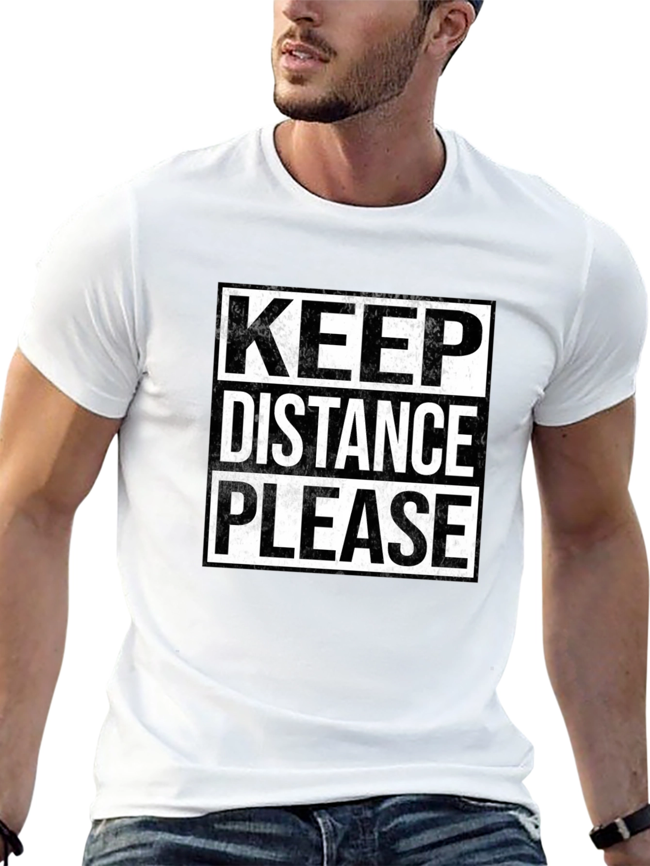 Keep Distance Please Graphic T-Shirt - Black