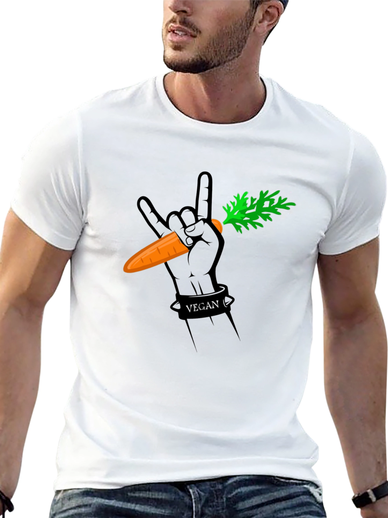 Vegan Rock Hand Carrot Graphic T-Shirt