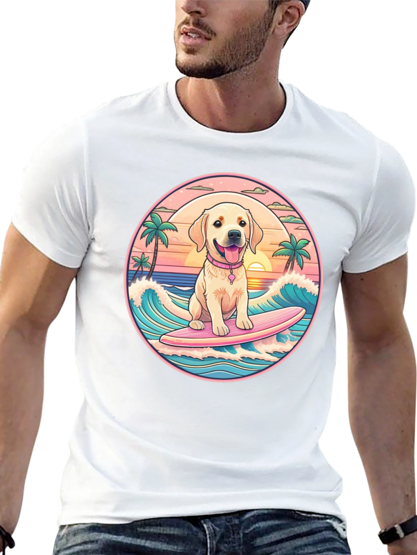 Surfing Dog Graphic Tee - Beach Vibes T-Shirt