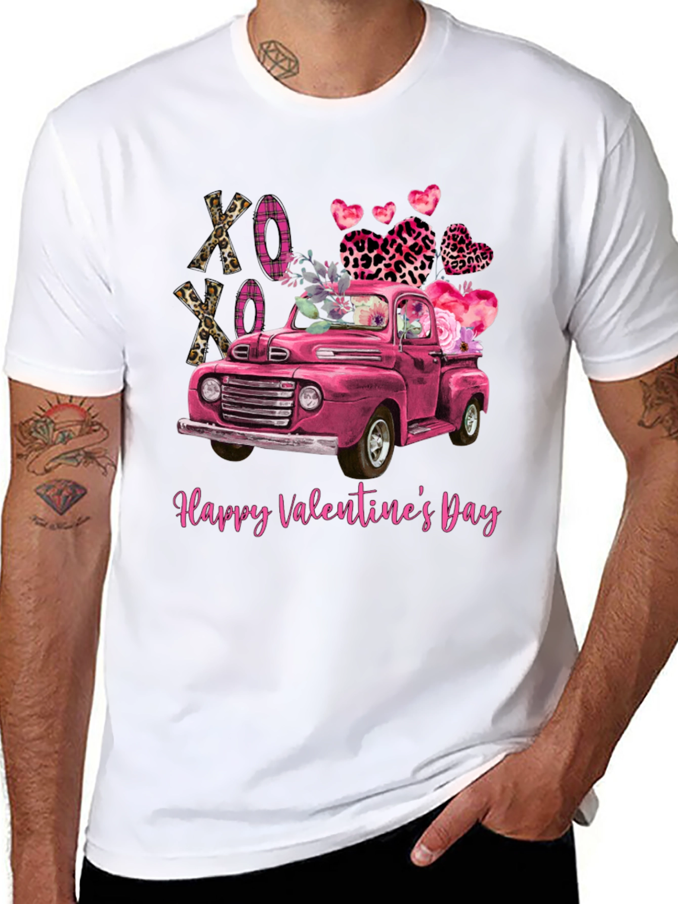 Valentines Day Pink Truck Graphic T-Shirt