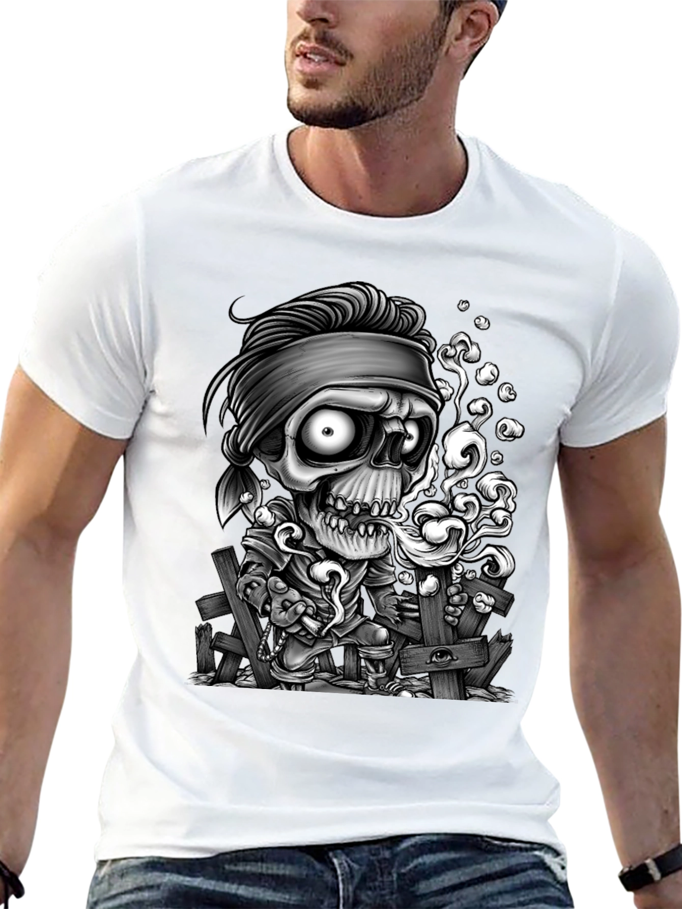 Zombie Cartoon Graphic Black T-Shirt