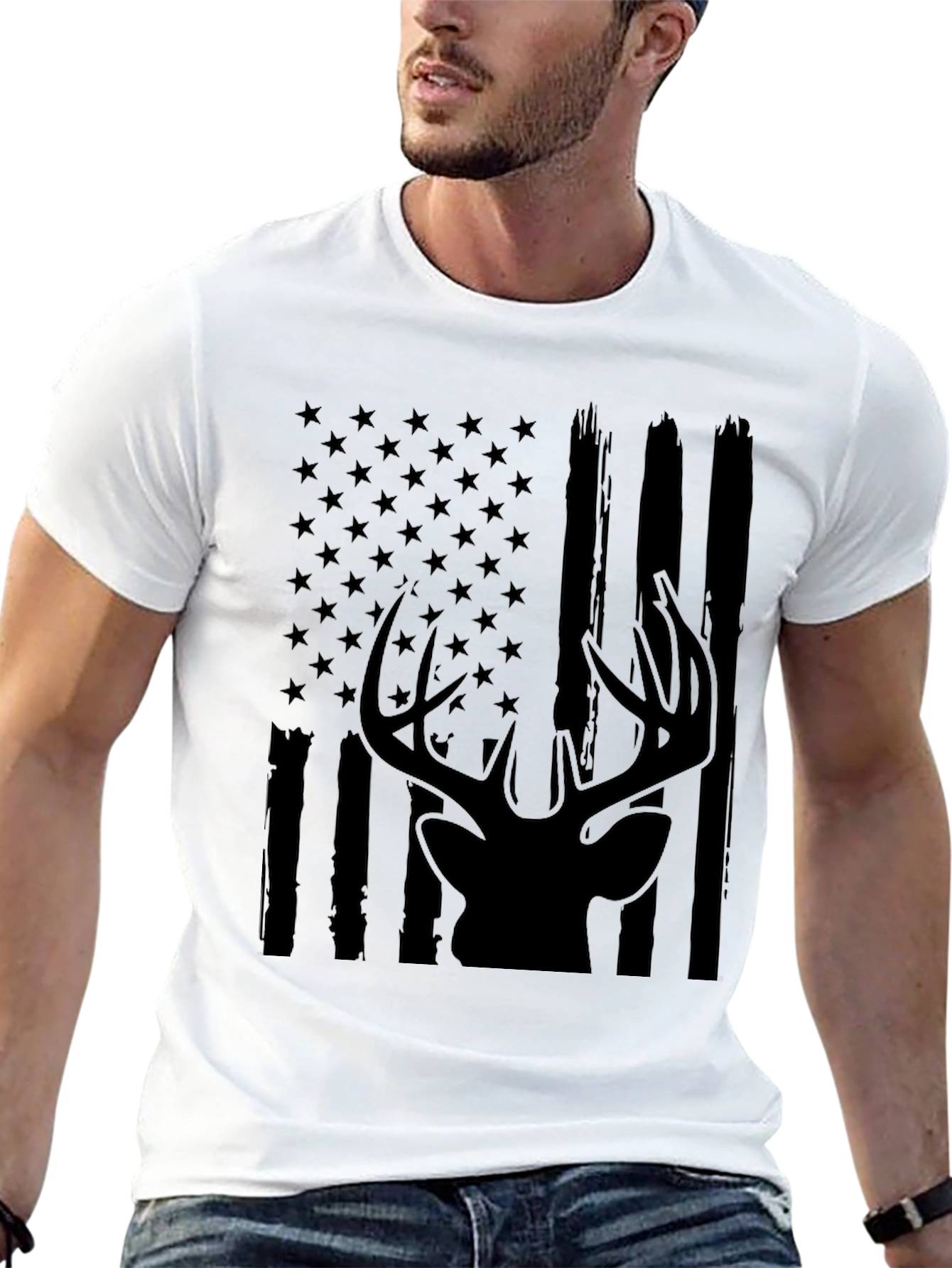 Mens American Flag Deer Graphic Tee