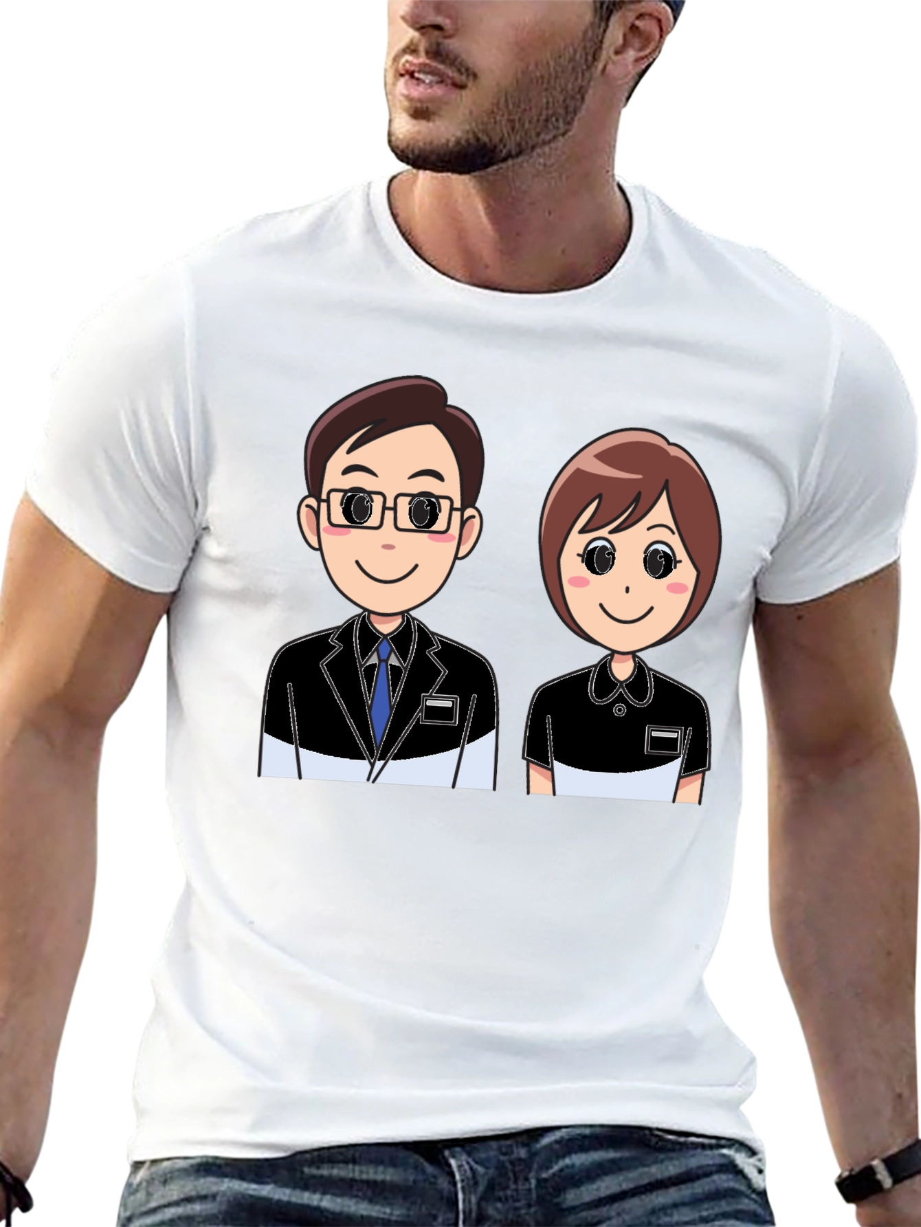 Cartoon Couple Graphic Black T-Shirt