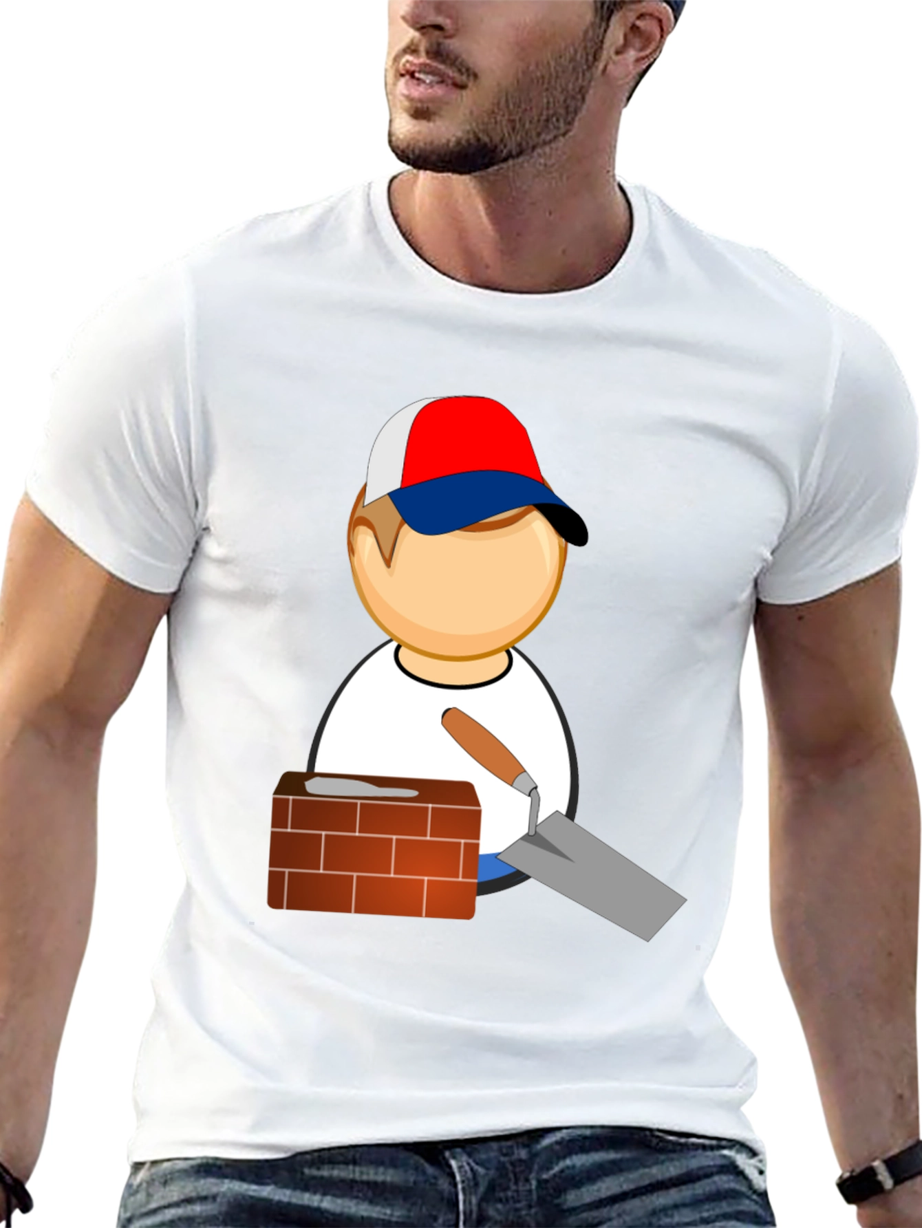 Bricklayer Cartoon Black T-Shirt