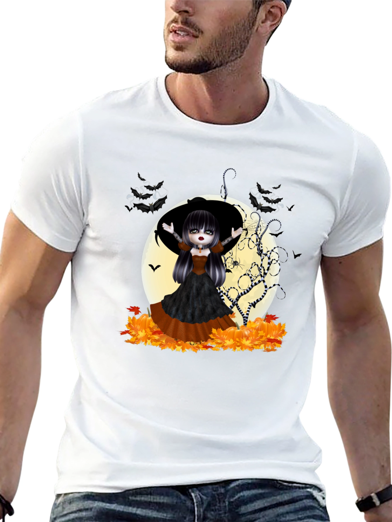 Halloween Witch Girl Graphic Tee - Black