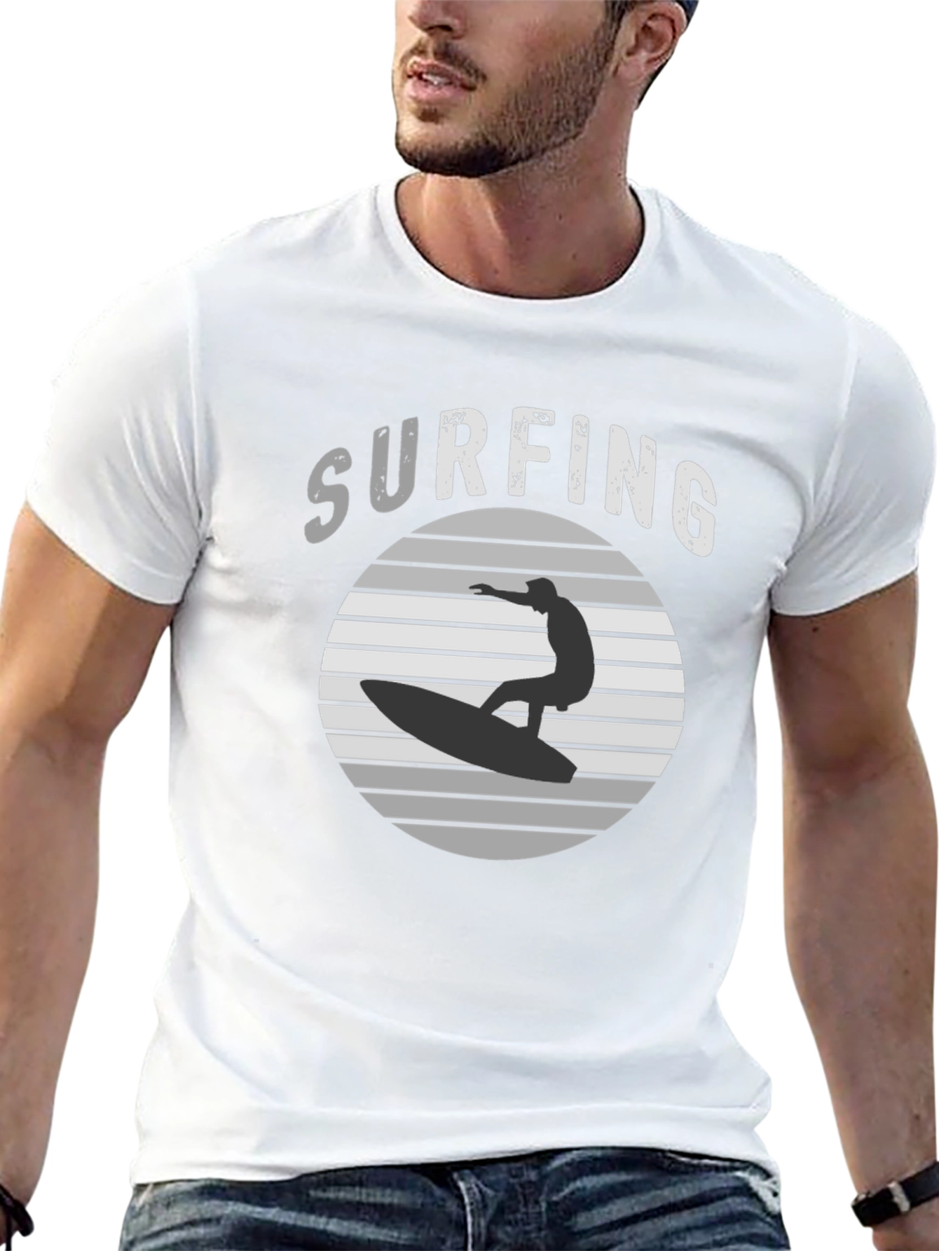 Surfing Silhouette Graphic Tee - Black