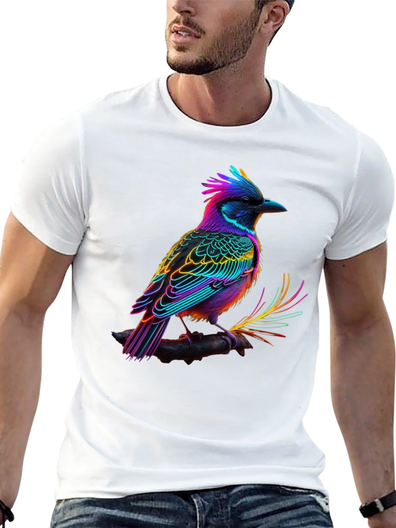 Neon Bird Graphic Tee - Vibrant Black T-Shirt