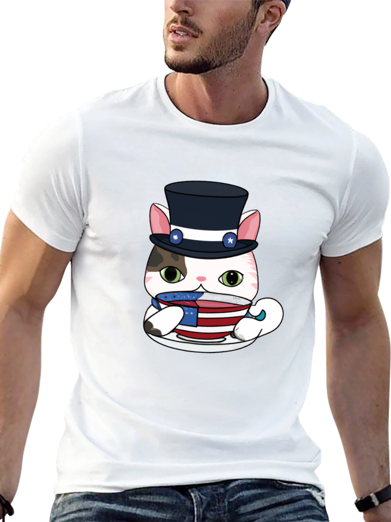 Patriotic Cat T-Shirt - Uncle Sam Style