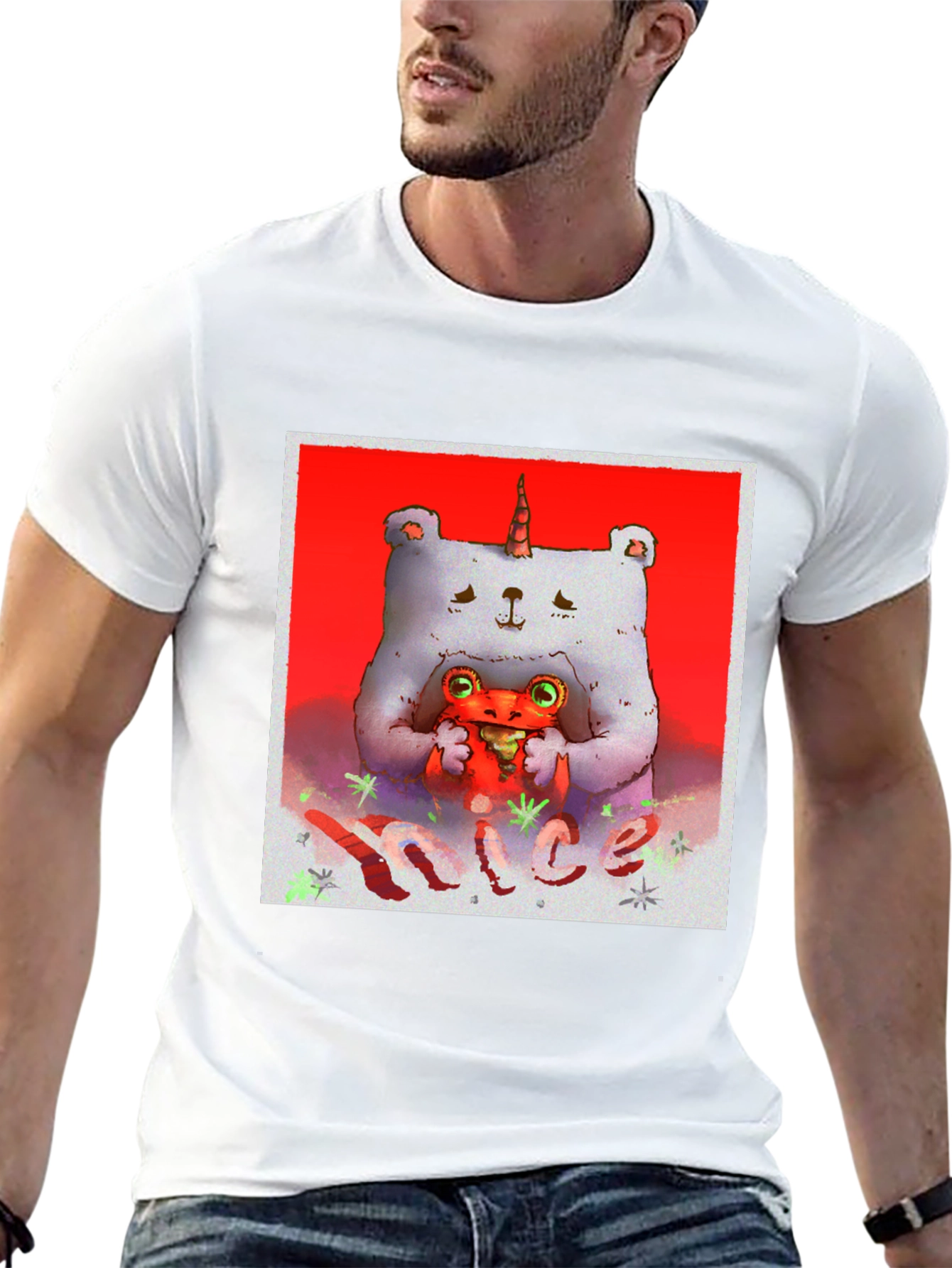 Unicorn Bear Hugging Creature Black Tee