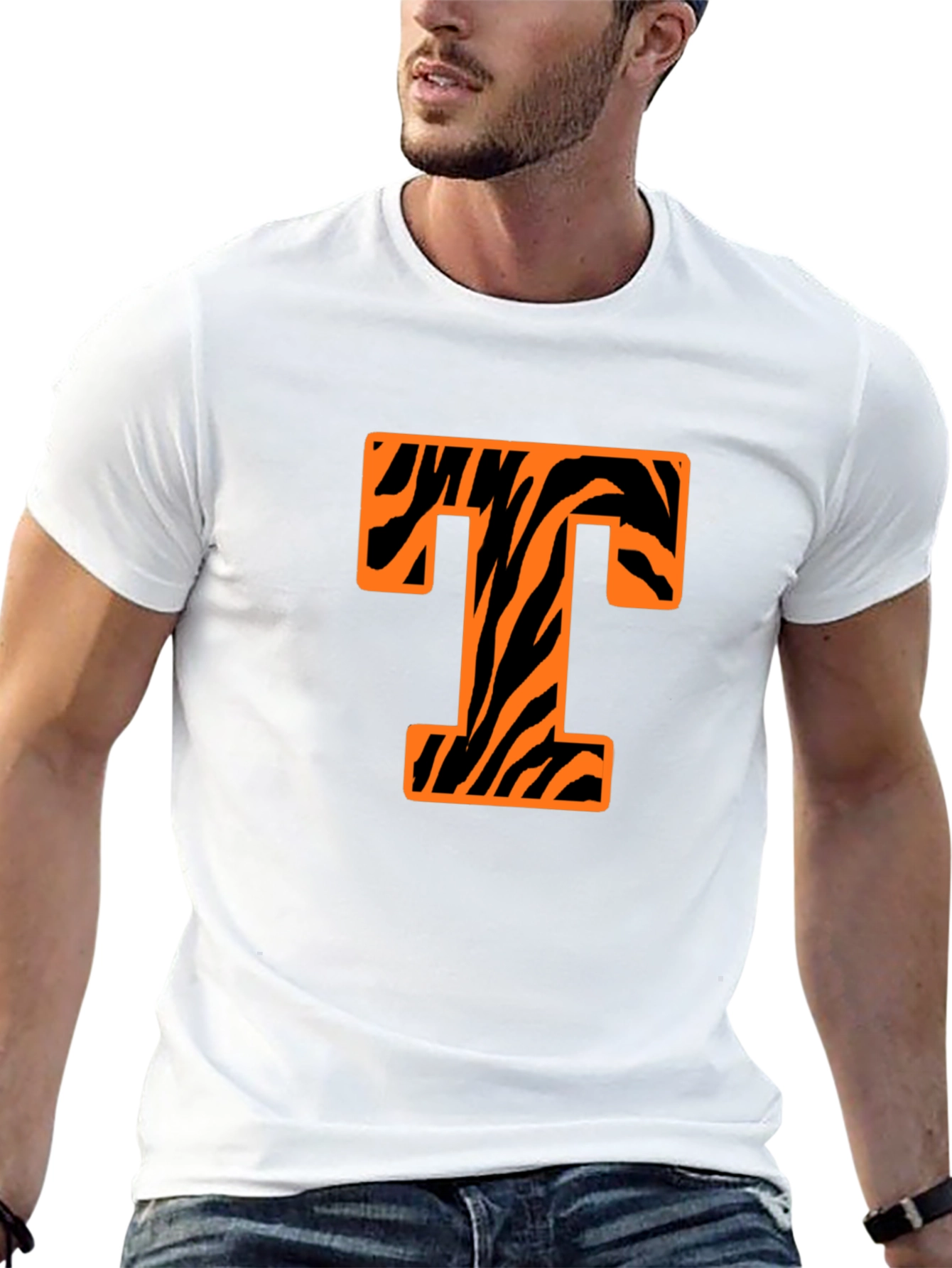 Bold T Tiger Stripe Graphic Tee - Black
