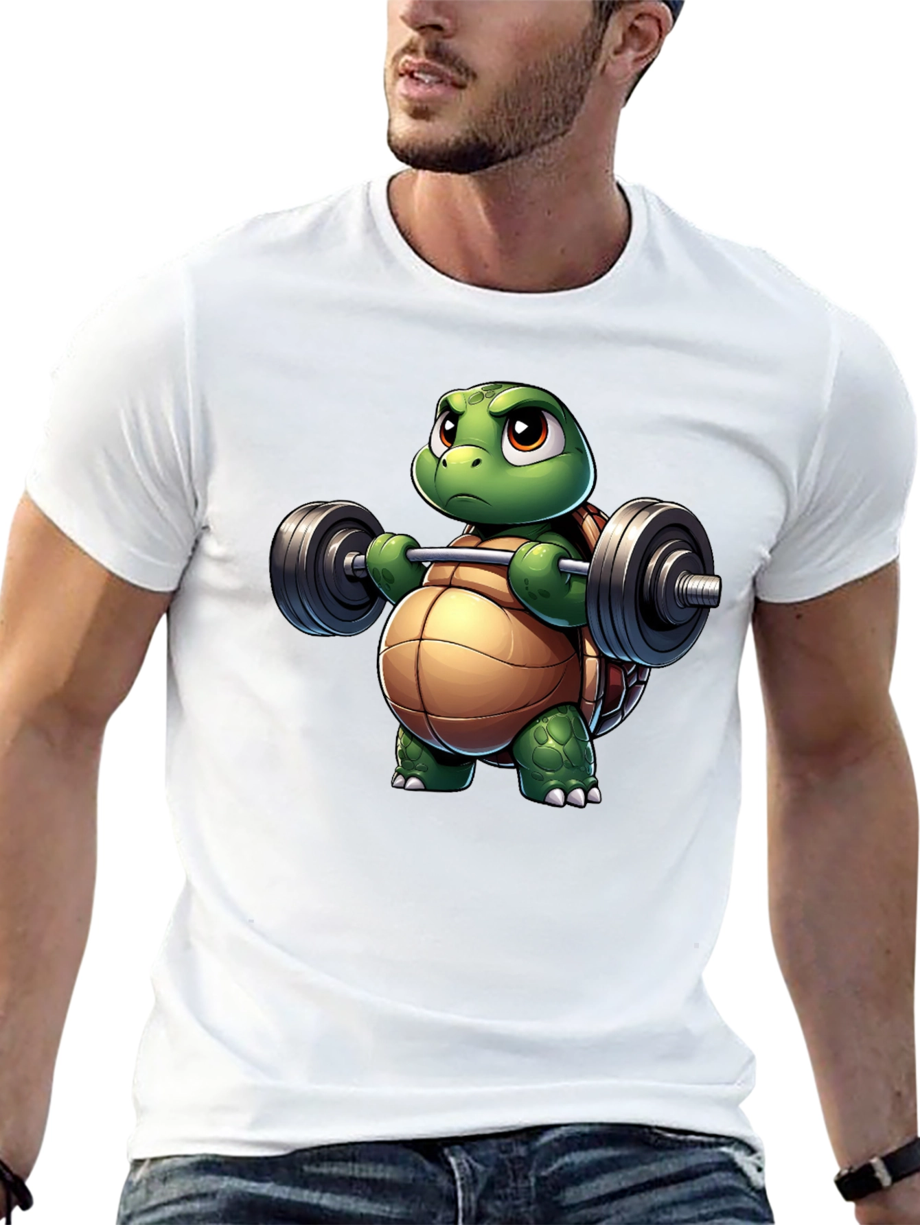 Turtle Lifting Weights Black T-Shirt