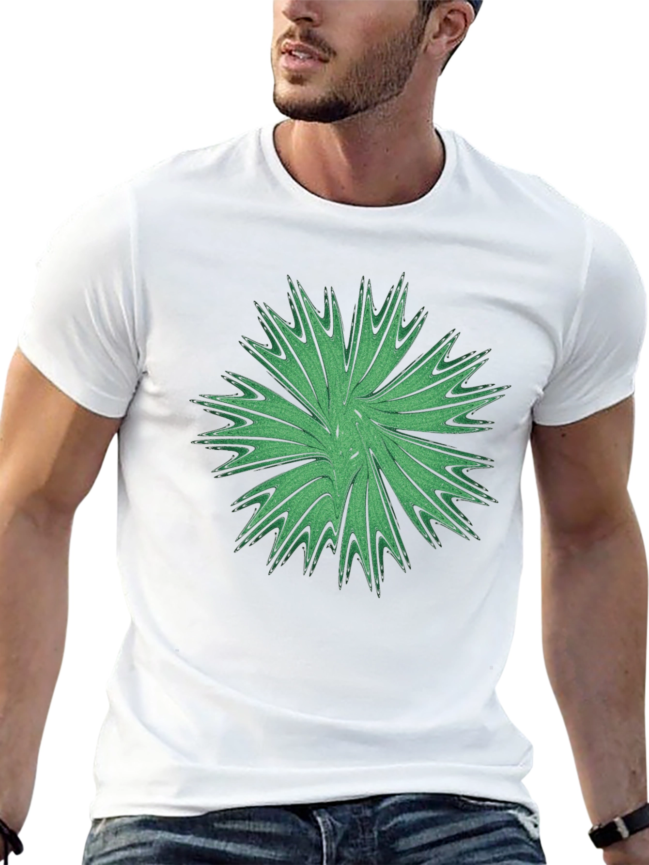 Abstract Green Burst Graphic Tee - Casual Black T-Shirt