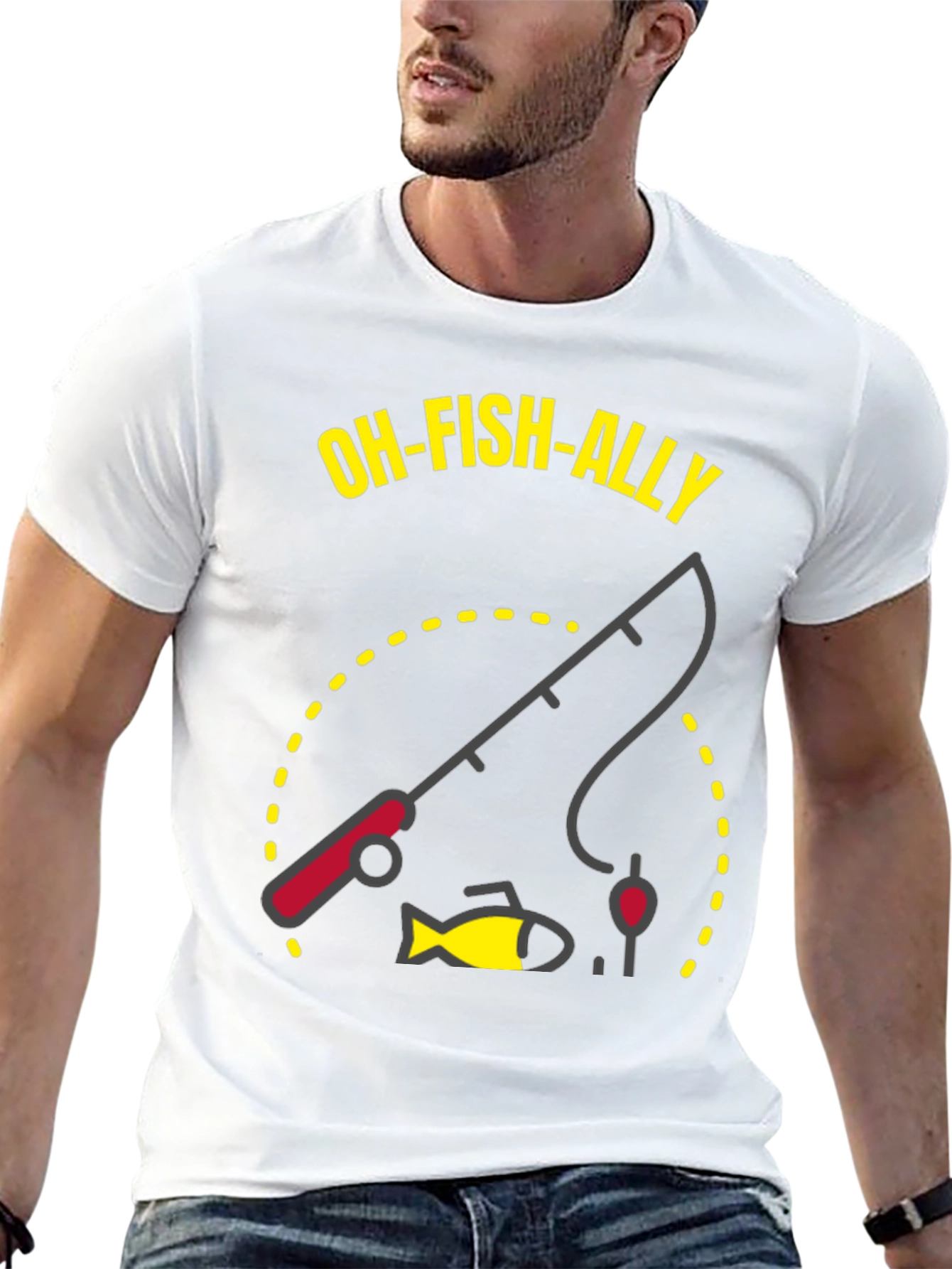 Oh-Fish-Ally T-Shirt: Fishing Rod & Fish Graphic Tee