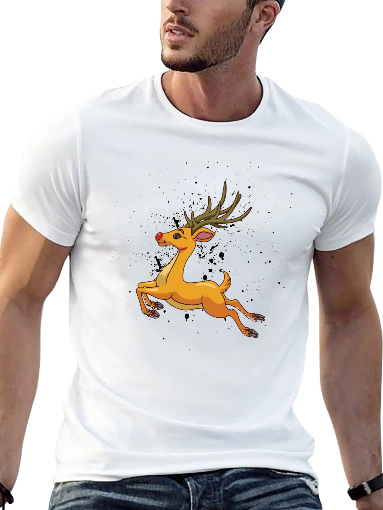 Reindeer Graphic T-Shirt - Festive Holiday Style