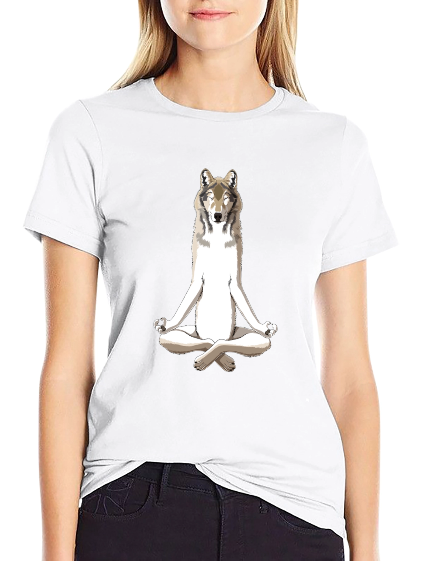 Zen Wolf Graphic Tee - Black Cotton Blend Shirt