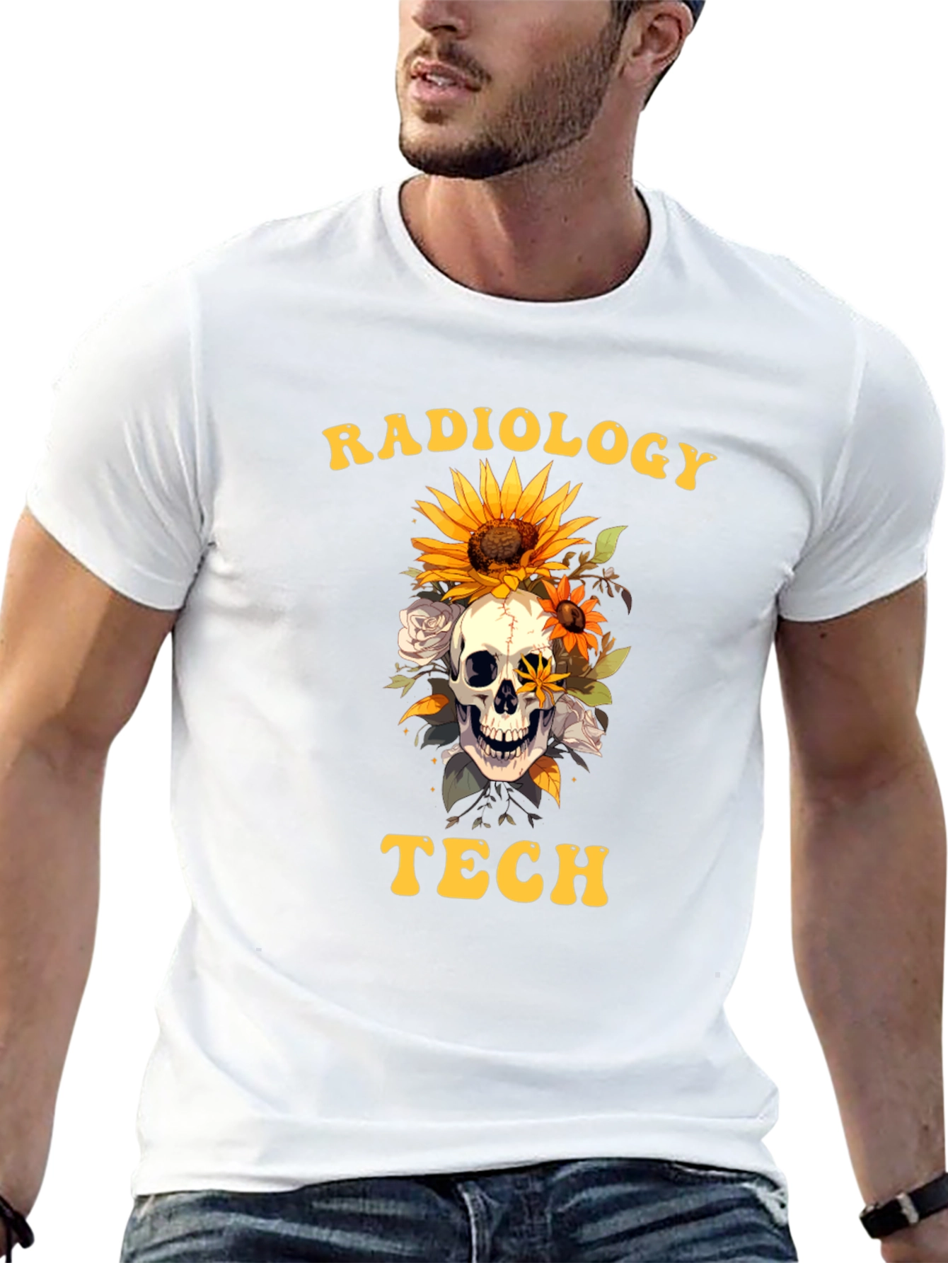 Radiology Tech Skull & Flowers Graphic Tee